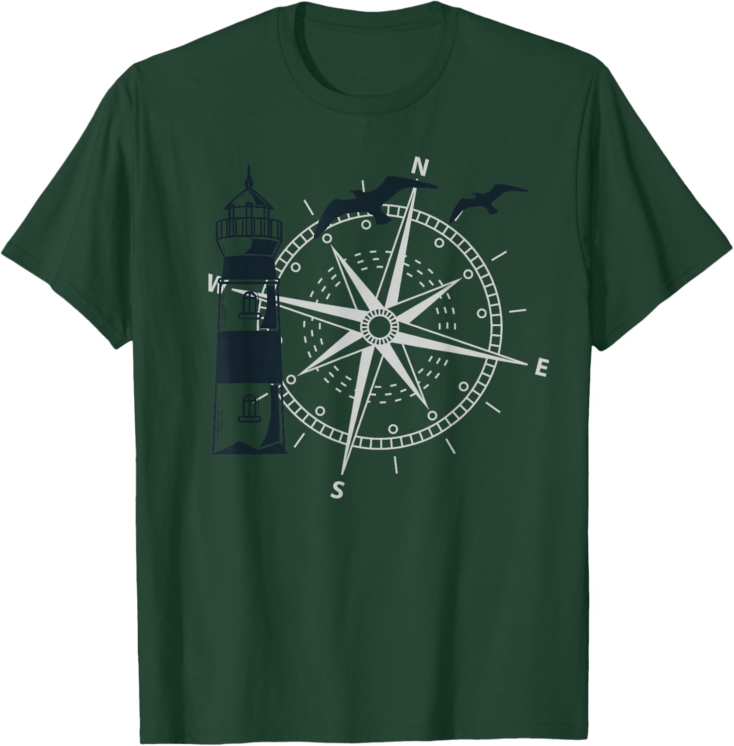 Segeln Kompass Windrose Leuchtturm T-Shirt - T-Shirt | Forest