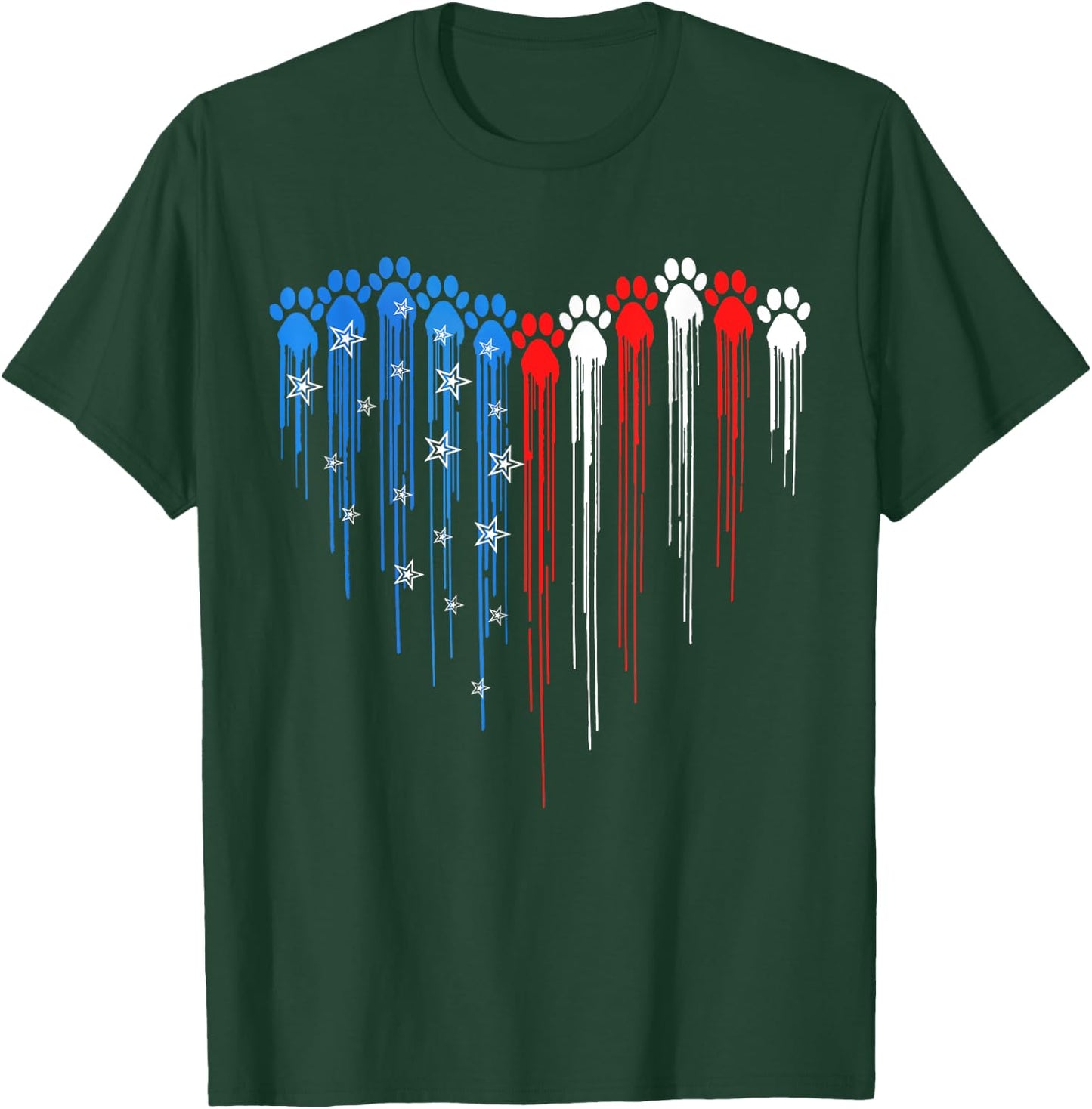 Dripping Heart Dog Paw 4th Of July USA Flag Dog Paw Print Men Women Kids T-Shirt - T-Shirt | Forest