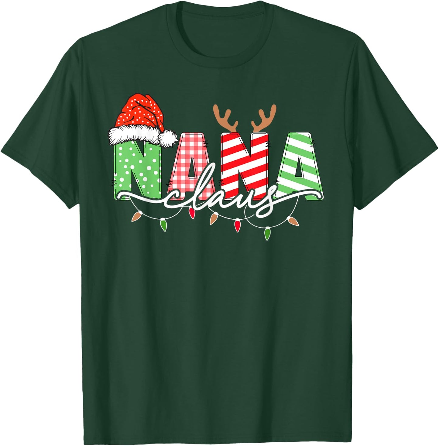 Nana Claus Xmas Christmas Lights Pajama Family Matching T-Shirt - T-Shirt | Forest