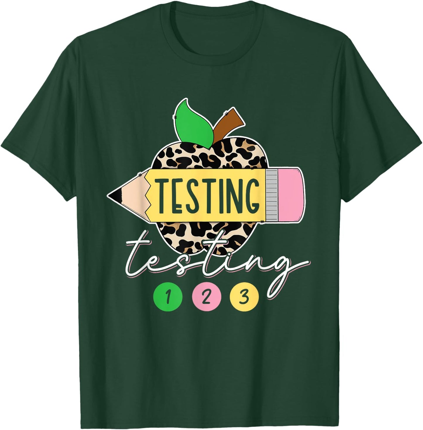 Testing Testing 123 Leopard Test Day For Teachers Students T-Shirt - T-Shirt | Forest