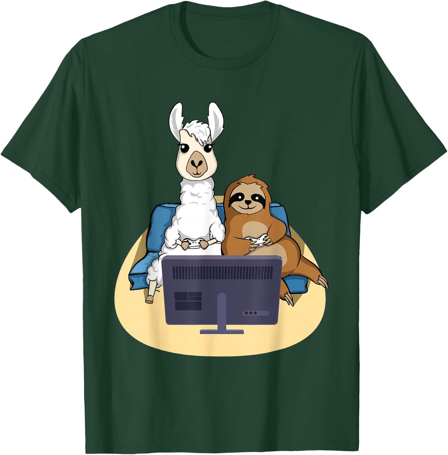 Sloth And Llama Gamer - Zookeeper Zoo Animal Lovers T-Shirt - T-Shirt | Forest
