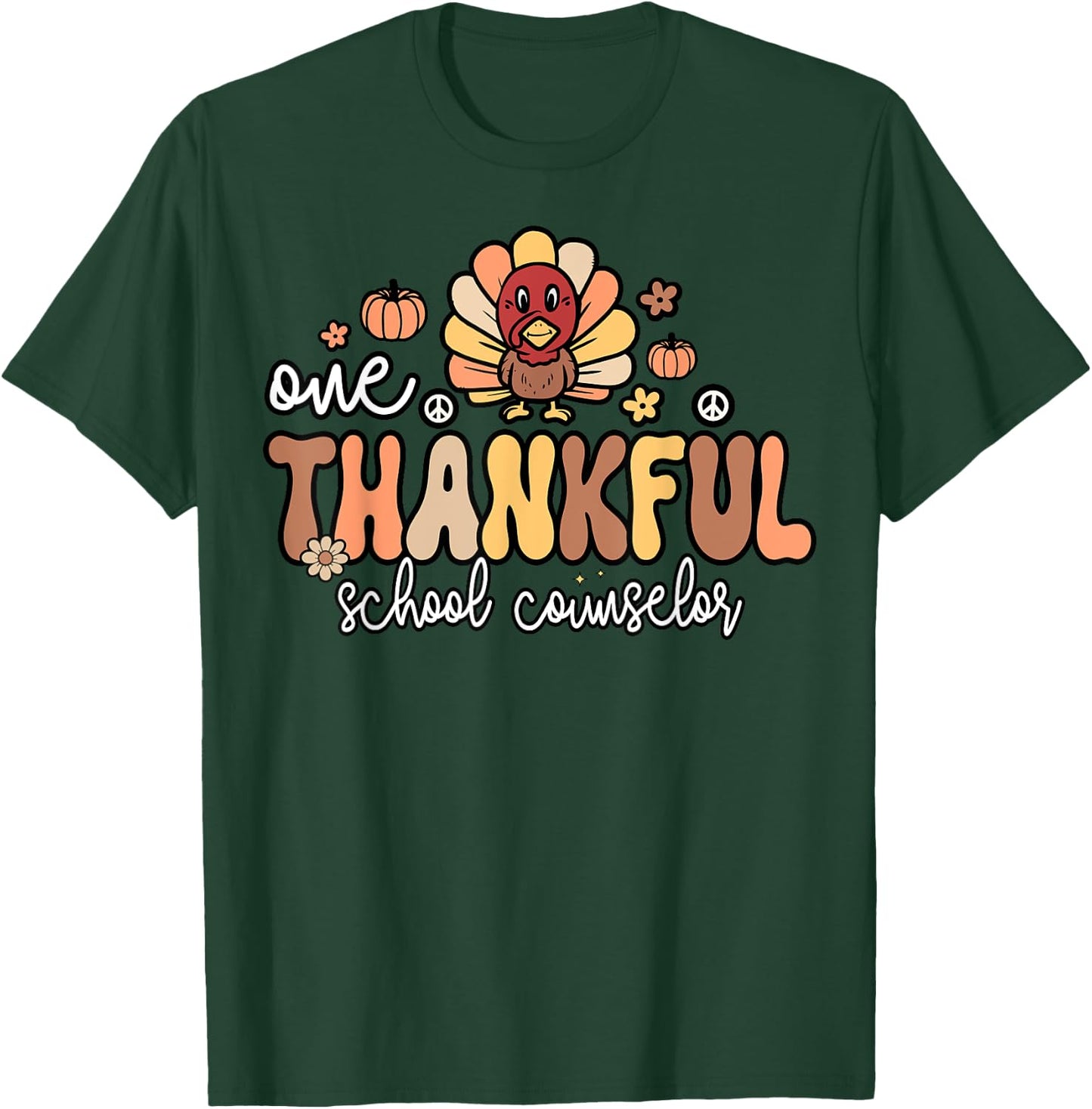 One Thankful School Counselor Groovy Thanksgiving Counselor T-Shirt - T-Shirt | Forest