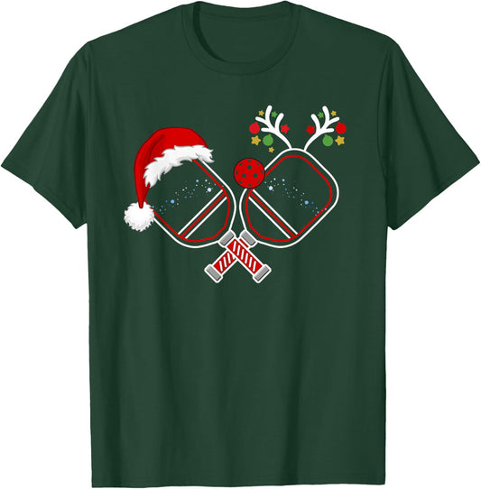 Pickleball Christmas Santa Hat Reindeer Christmas Pickleball T-Shirt - T-Shirt | Forest