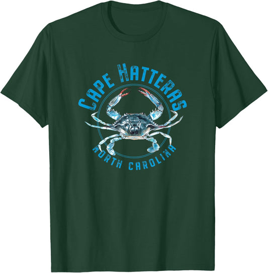 Cape Hatteras North Carolina Blue Crab Design T-Shirt - T-Shirt | Forest