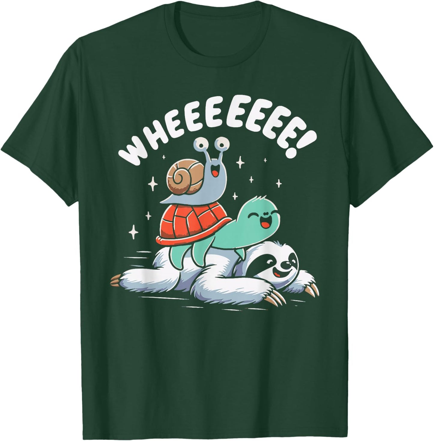 Sloth Snail Turtle Wheeee! Funny Slow Animals T-Shirt - T-Shirt | Forest