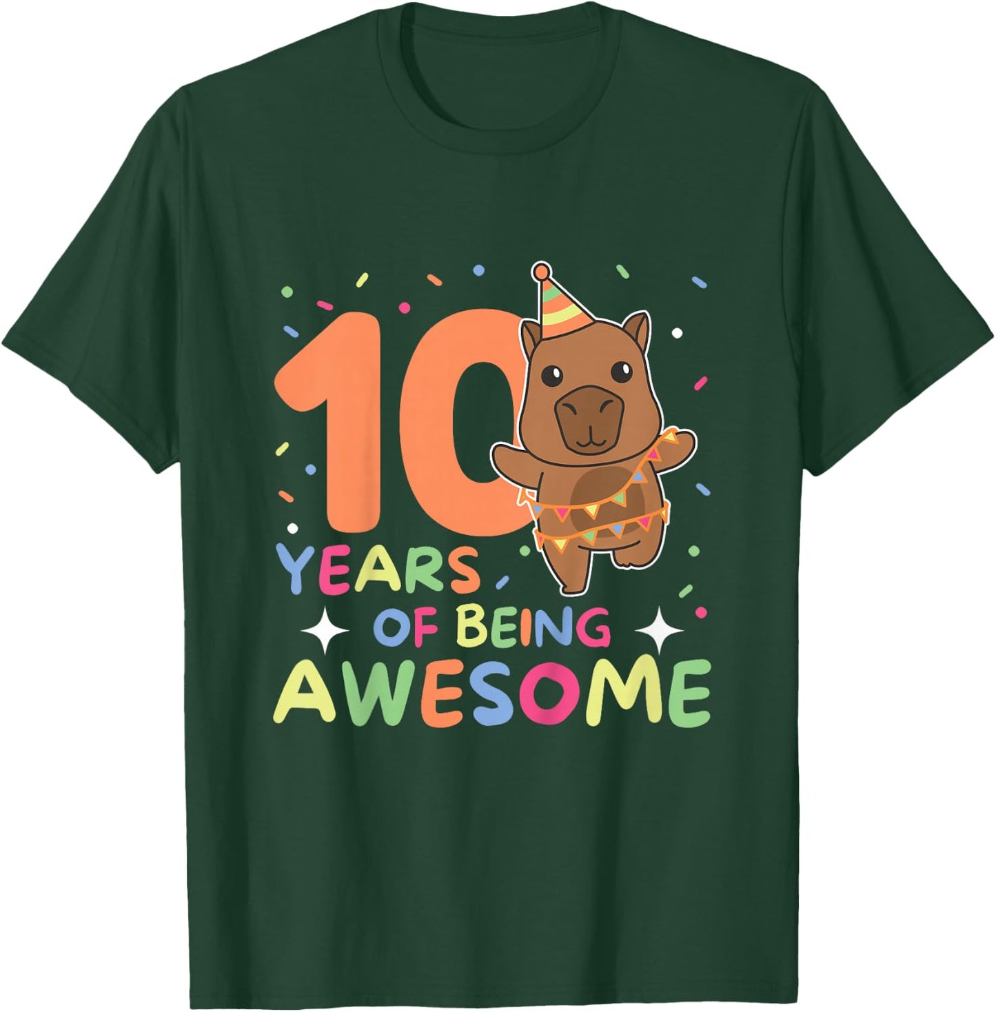 Kids 10th Birthday Capybara Kids Ten Years Old , black T-Shirt - T-Shirt | Forest