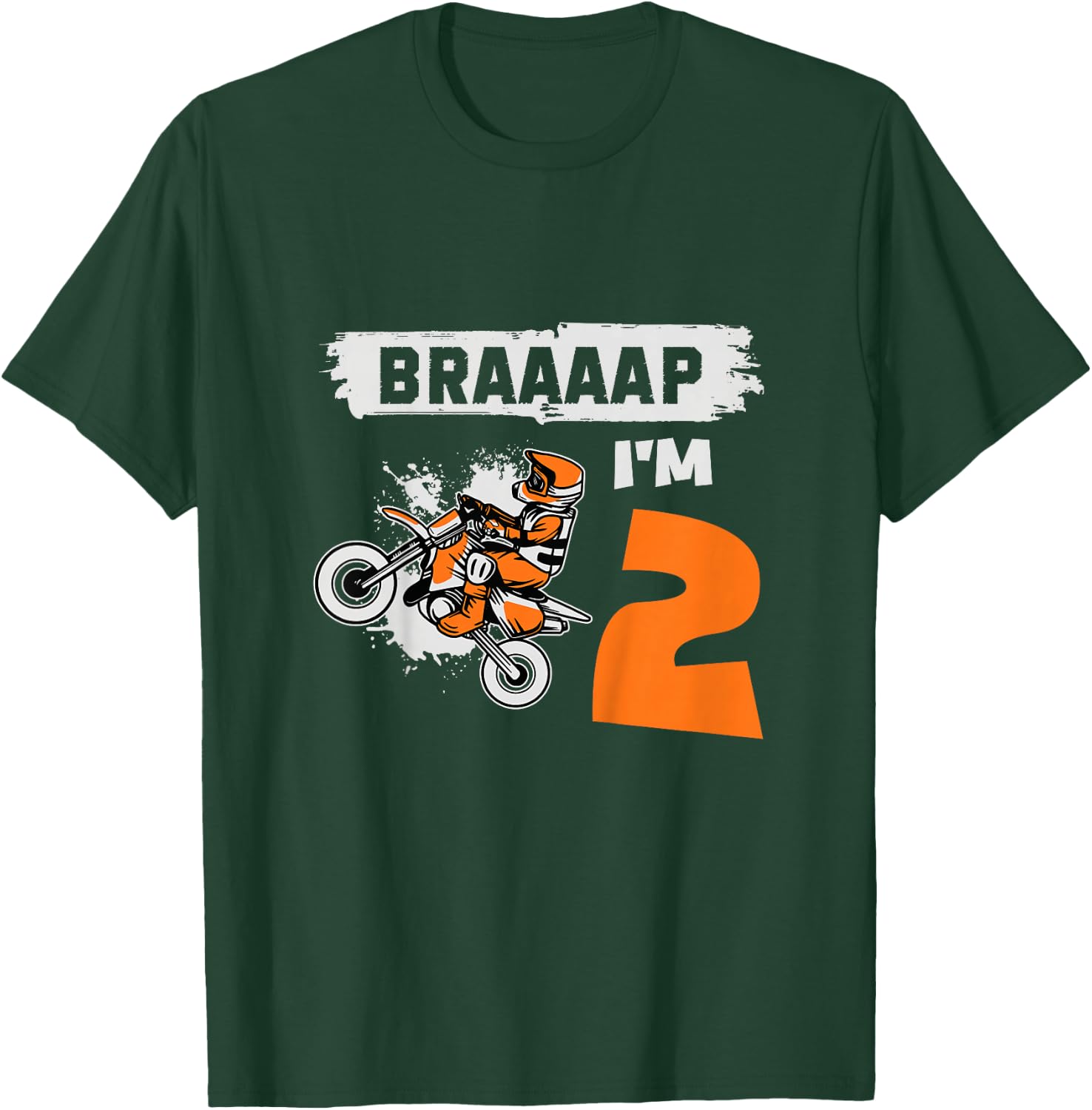 Braaaap I'm 2 Dirt Bike Motocross 2 Year Old 2nd Birthday T-Shirt - T-Shirt | Forest