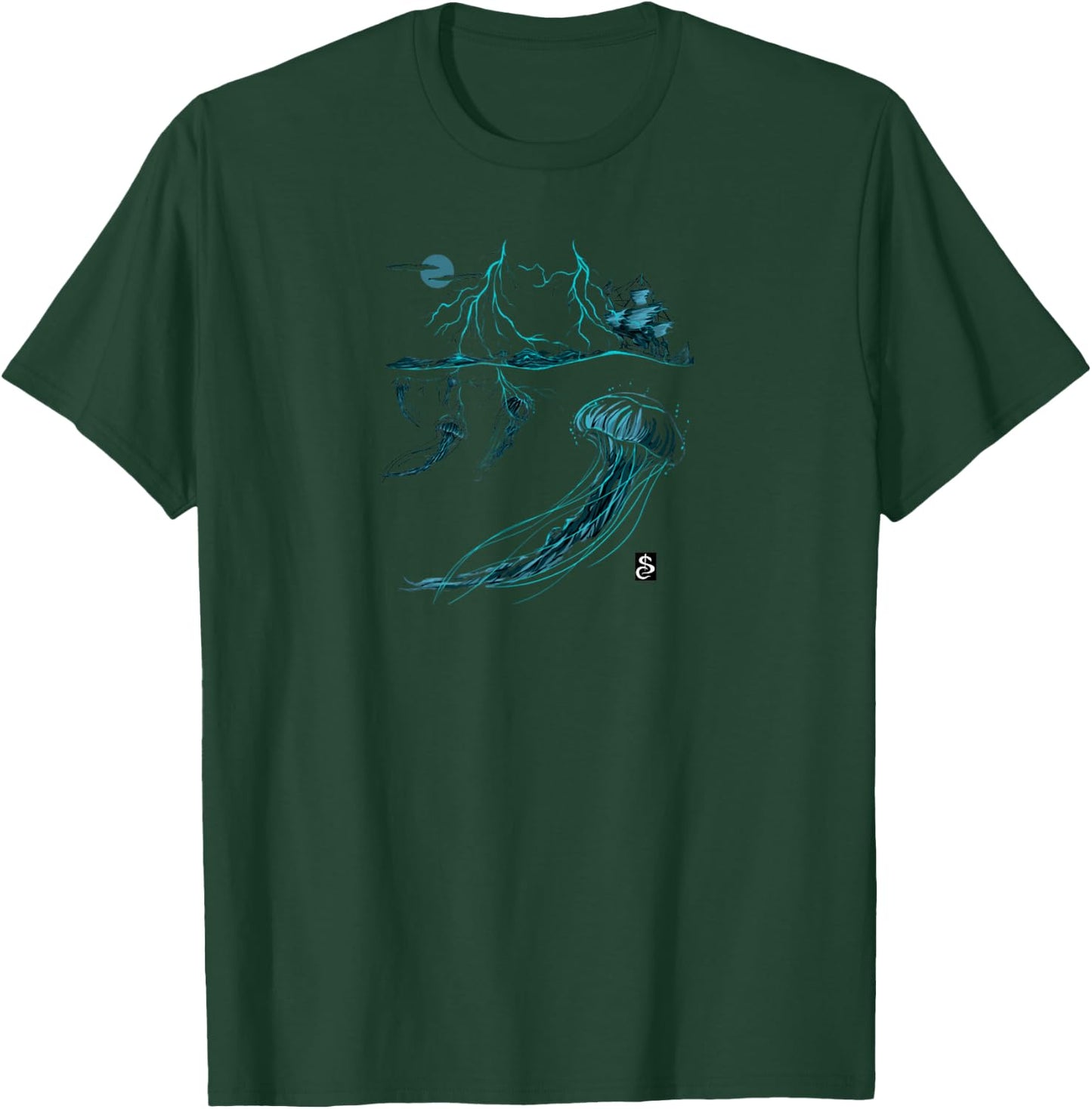 Jellyfish Artistic Lightning Ocean Design T-Shirt - T-Shirt | Forest