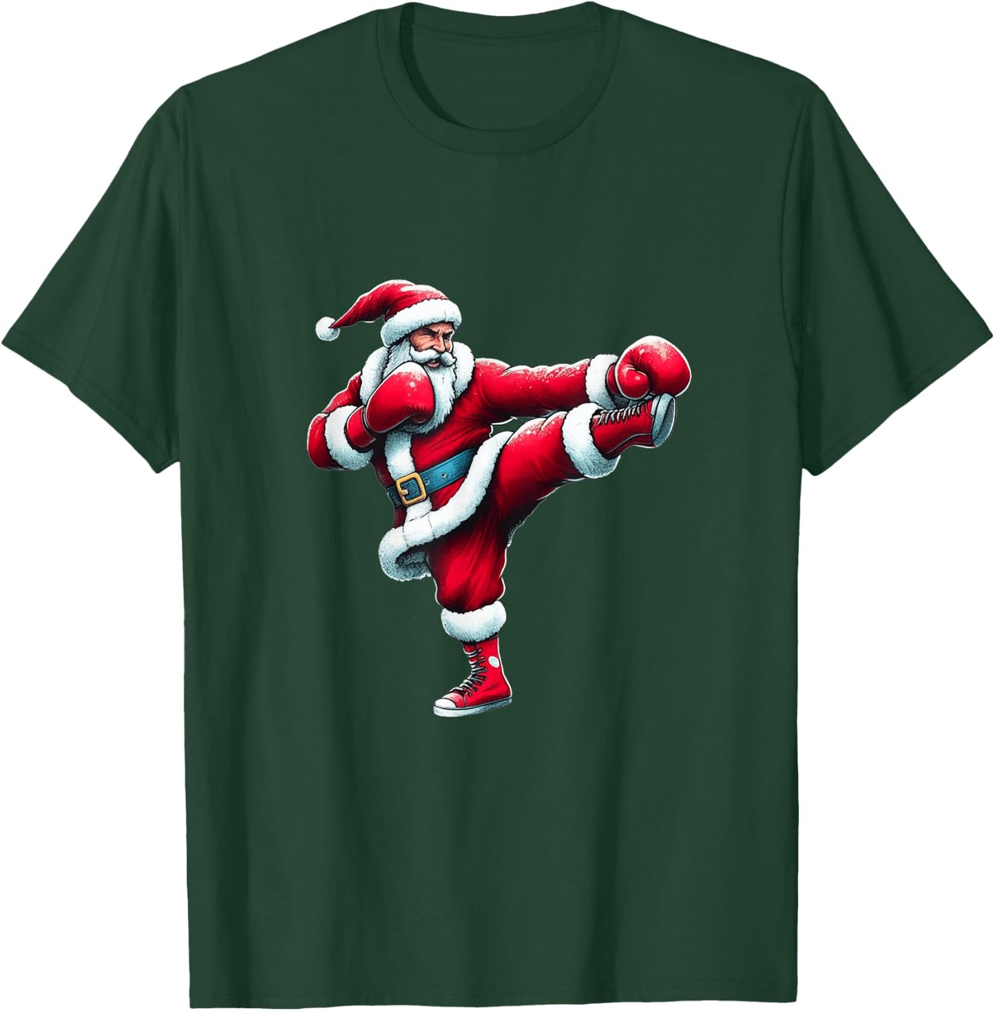 Santa Kickboxing Boxing Kicking Cool Sports Christmas Pajama T-Shirt - T-Shirt | Forest
