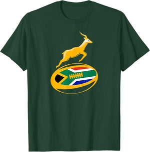 Springbok Rugbyball & Südafrikanische Flagge, Herren, Damen und Kinder T-Shirt - T-Shirt | Forest