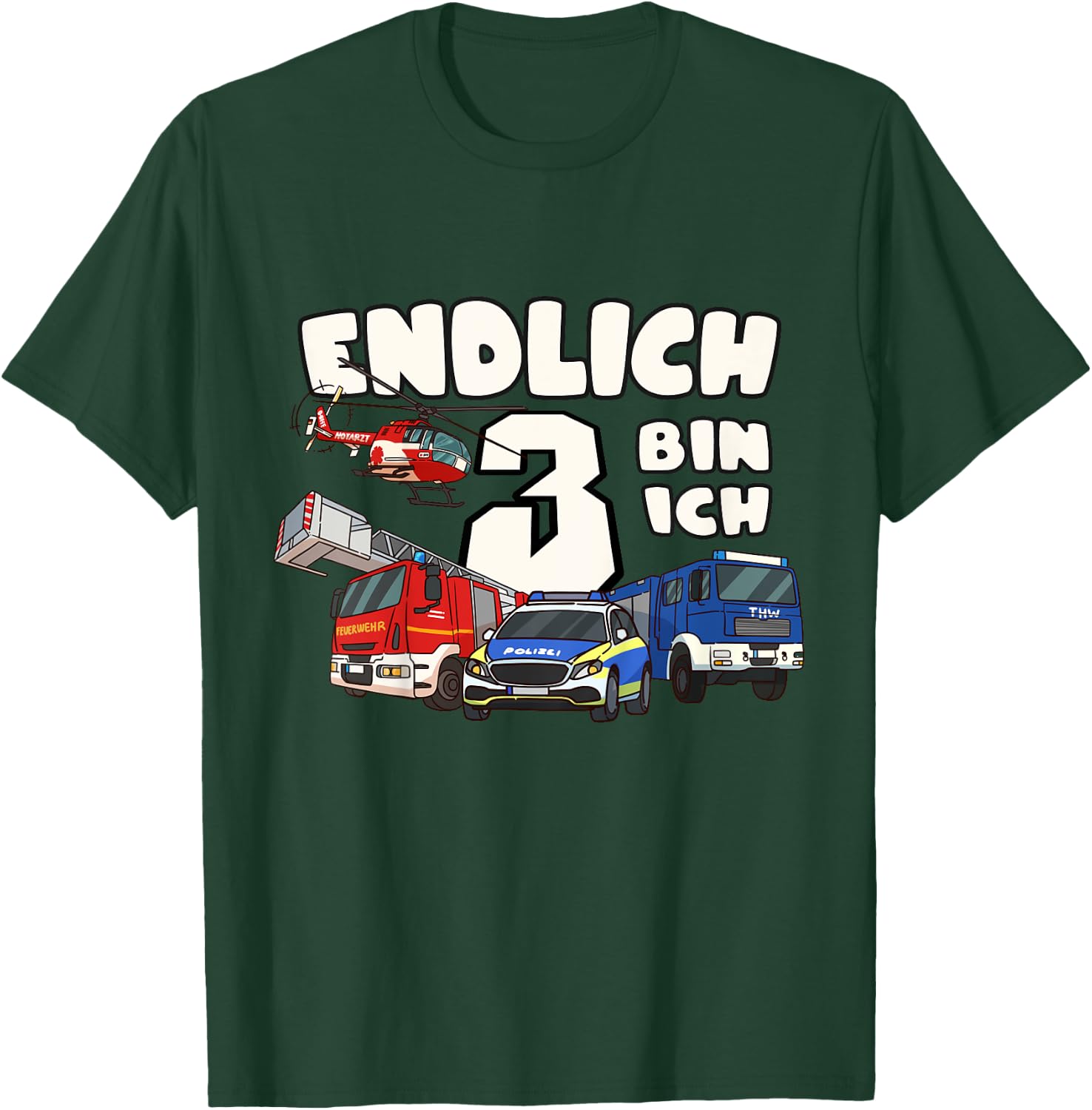 3. Geburtstag Polizei, Feuerwehr, THW & Rettungsdienst T-Shirt - T-Shirt | Forest