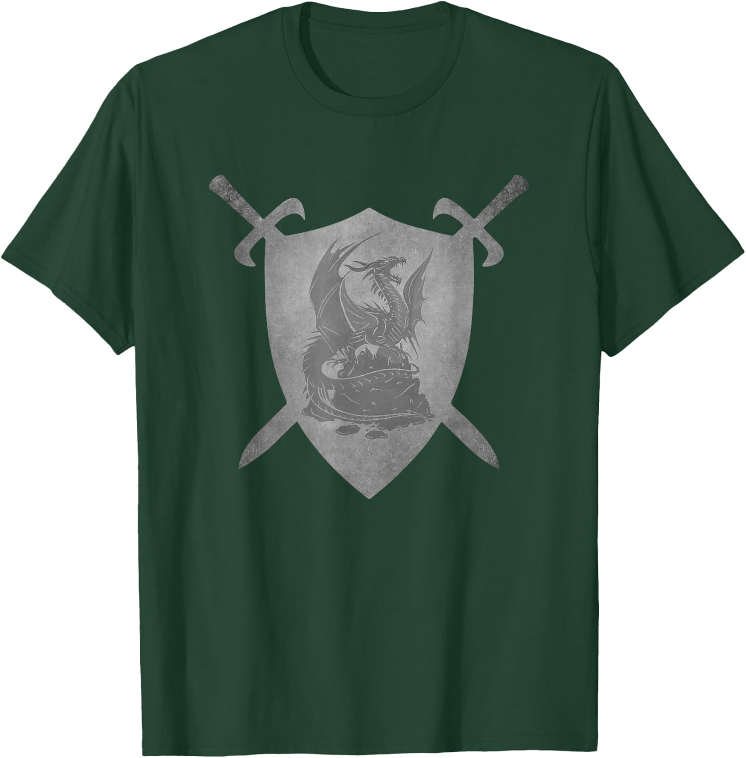 Dragon Crossed Swords Shield Medieval Heraldry Art Graphic T-Shirt - T-Shirt | Forest