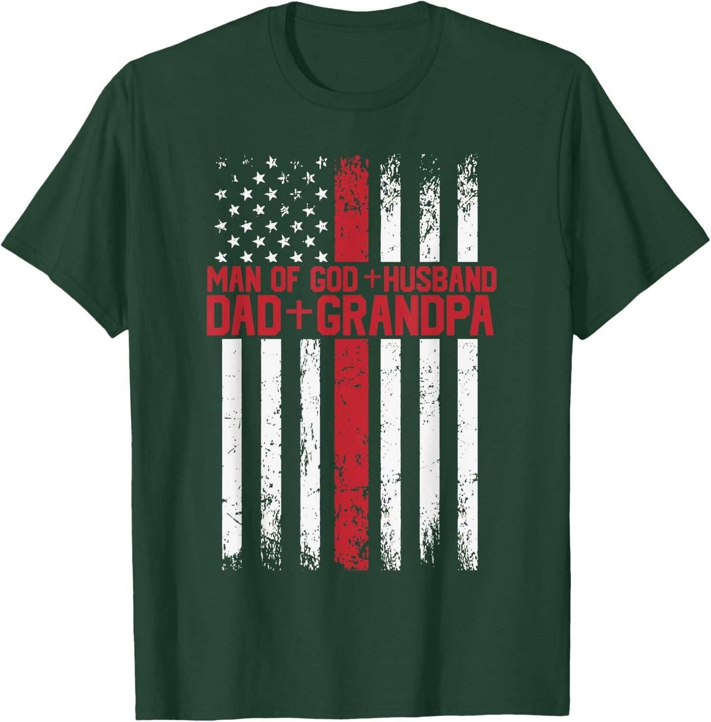 Cross American Flag Man Of God Husband Dad Grandpa Christian T-Shirt - T-Shirt | Forest