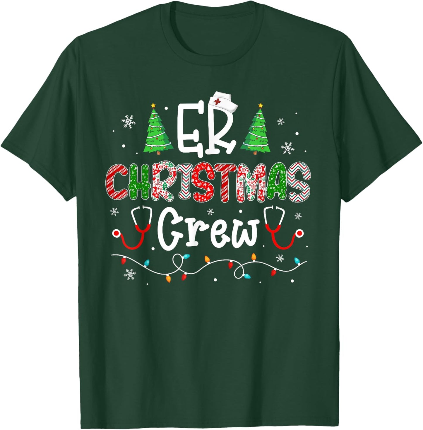 ER Nurse Christmas Apparel -Adults Christmas Cartoon Women's Black Crew Collar Modern Classic Small T-Shirt - T-Shirt | Forest