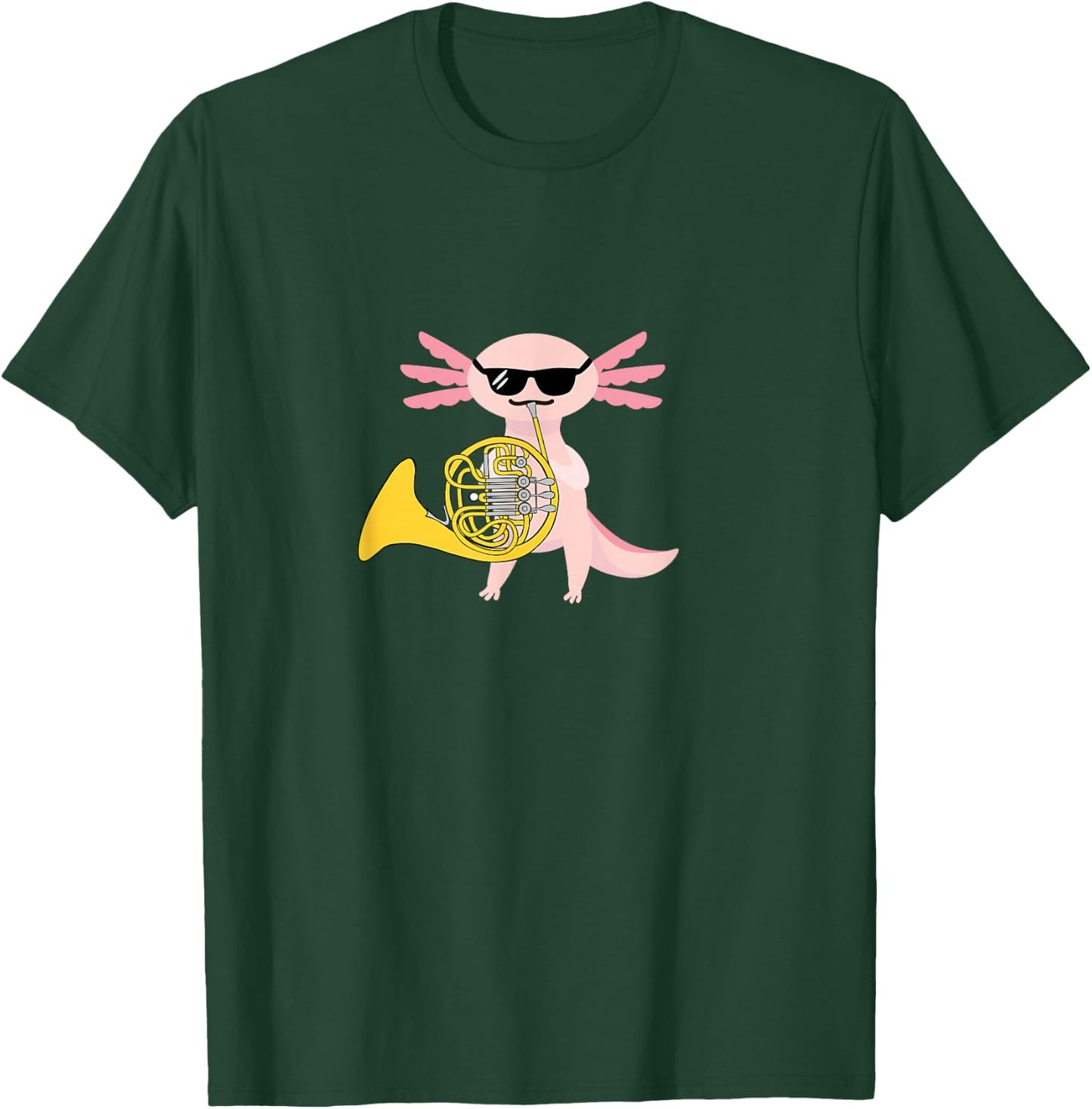 Funny Axolotl Wearing Sunglasses Playing French Horn T-Shirt - T-Shirt | Forest