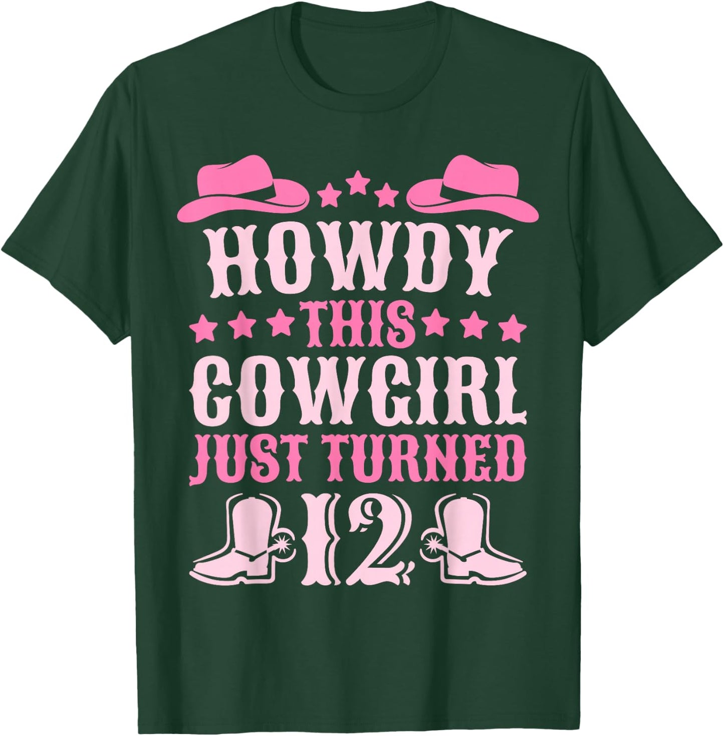 12yr Birthday Cowgirl Western 12 Year Old Girl 12th Birthday T-Shirt - T-Shirt | Forest