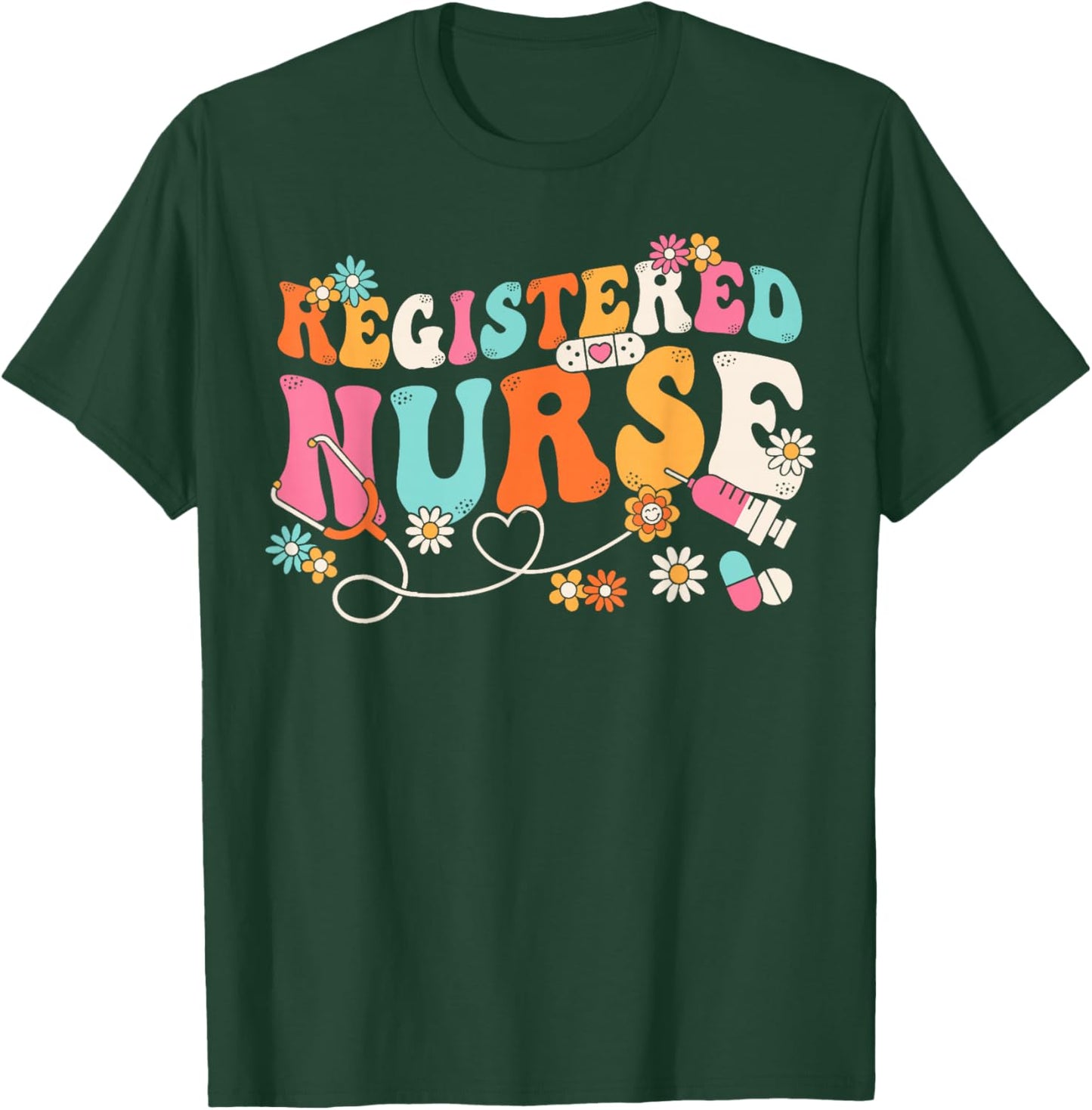 Groovy RN Registered Nurse Week Nursing Stethoscope Cute T-Shirt - T-Shirt | Forest