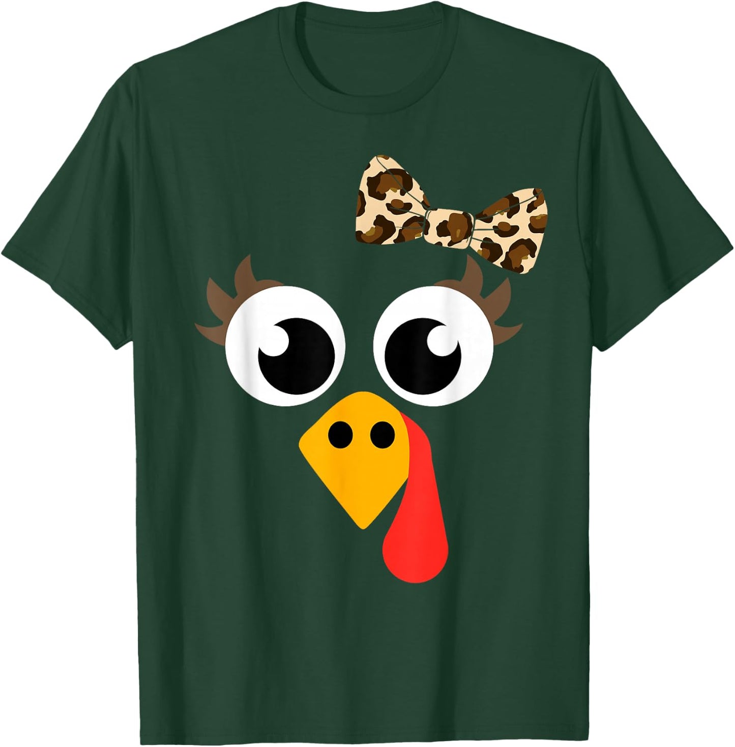 Cute Turkey face with Leopard Bow for Thanksgiving Girl T-Shirt - T-Shirt | Forest