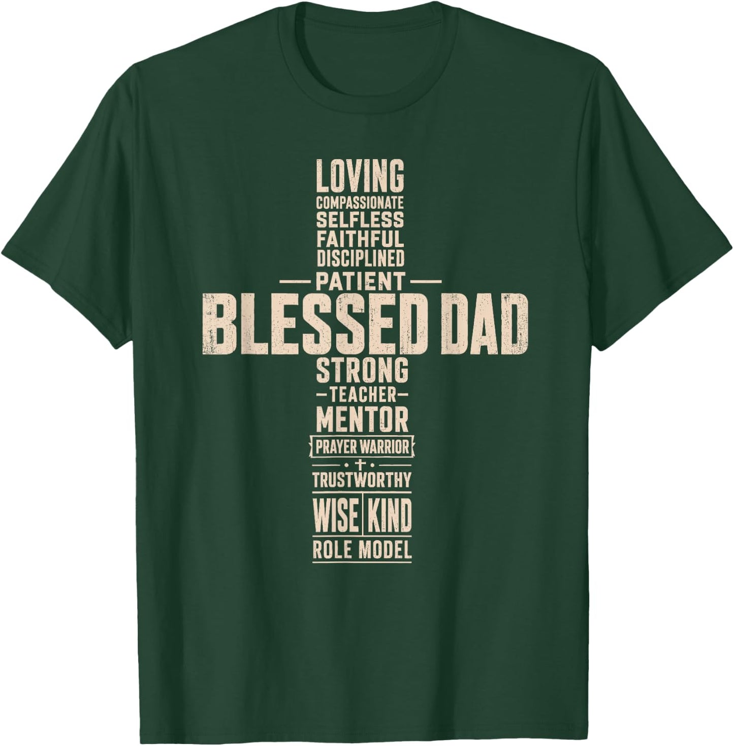 Blessed Dad Christian Cross Father's Day Minimalist Men T-Shirt - T-Shirt | Forest