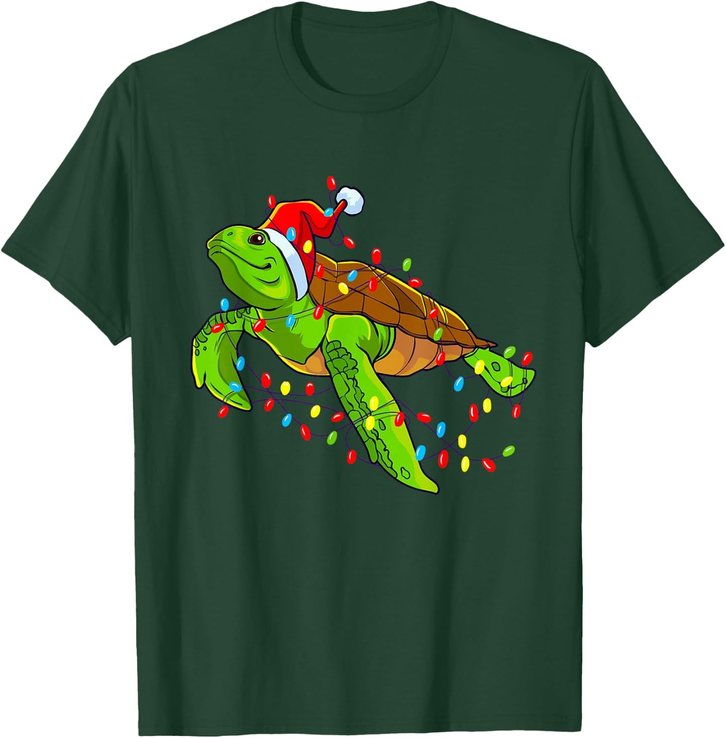 Sea Turtle Christmas Lights Funny Santa Hat Merry Christmas T-Shirt - T-Shirt | Forest