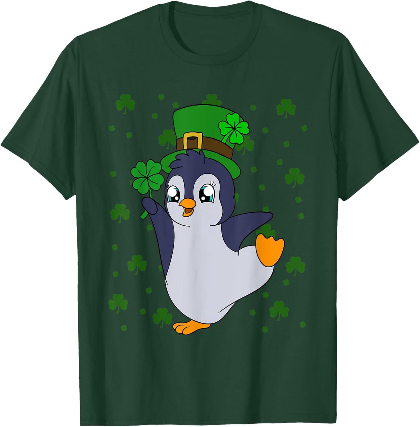 Cute Penguin Shamrocks Saint Patrick's Day Penguin T-Shirt - T-Shirt | Forest