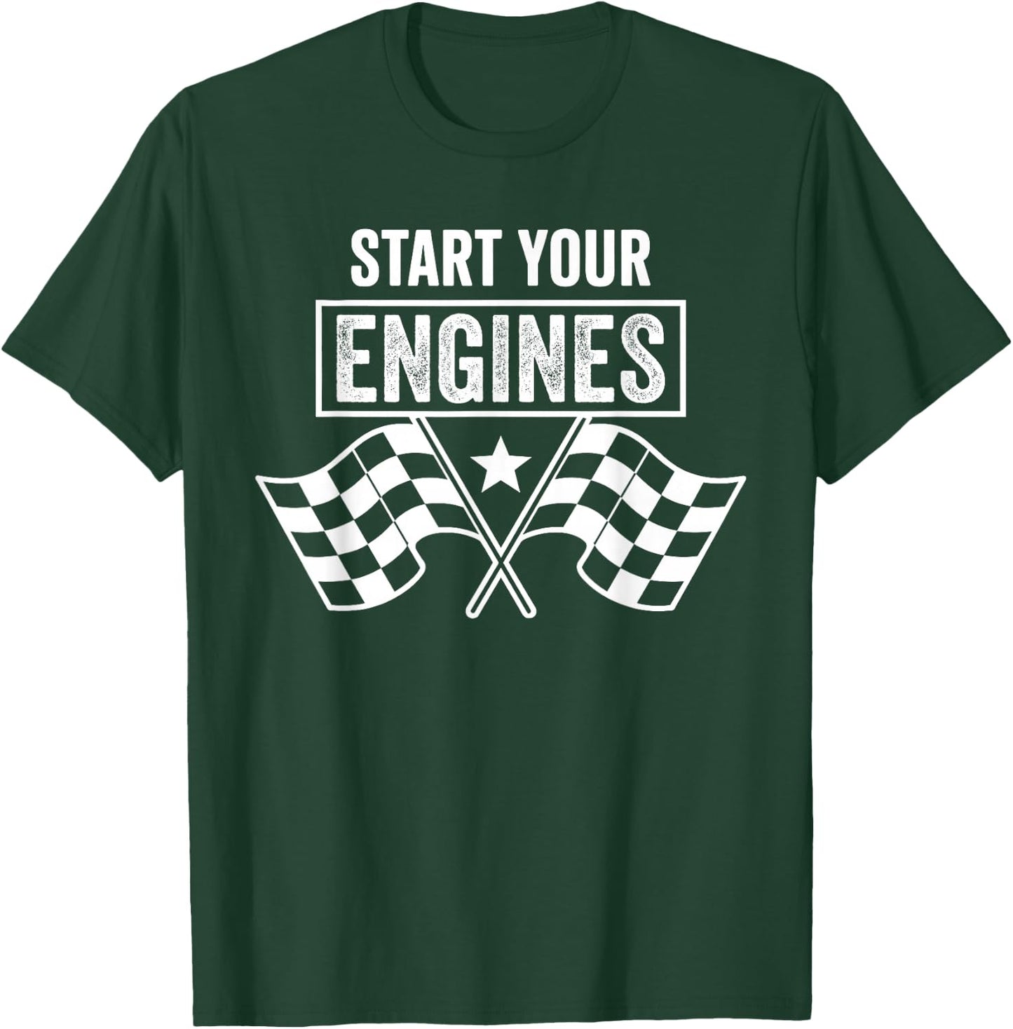Start Your Engines Vintage Checkered Flag Race Car T-Shirt - T-Shirt | Forest