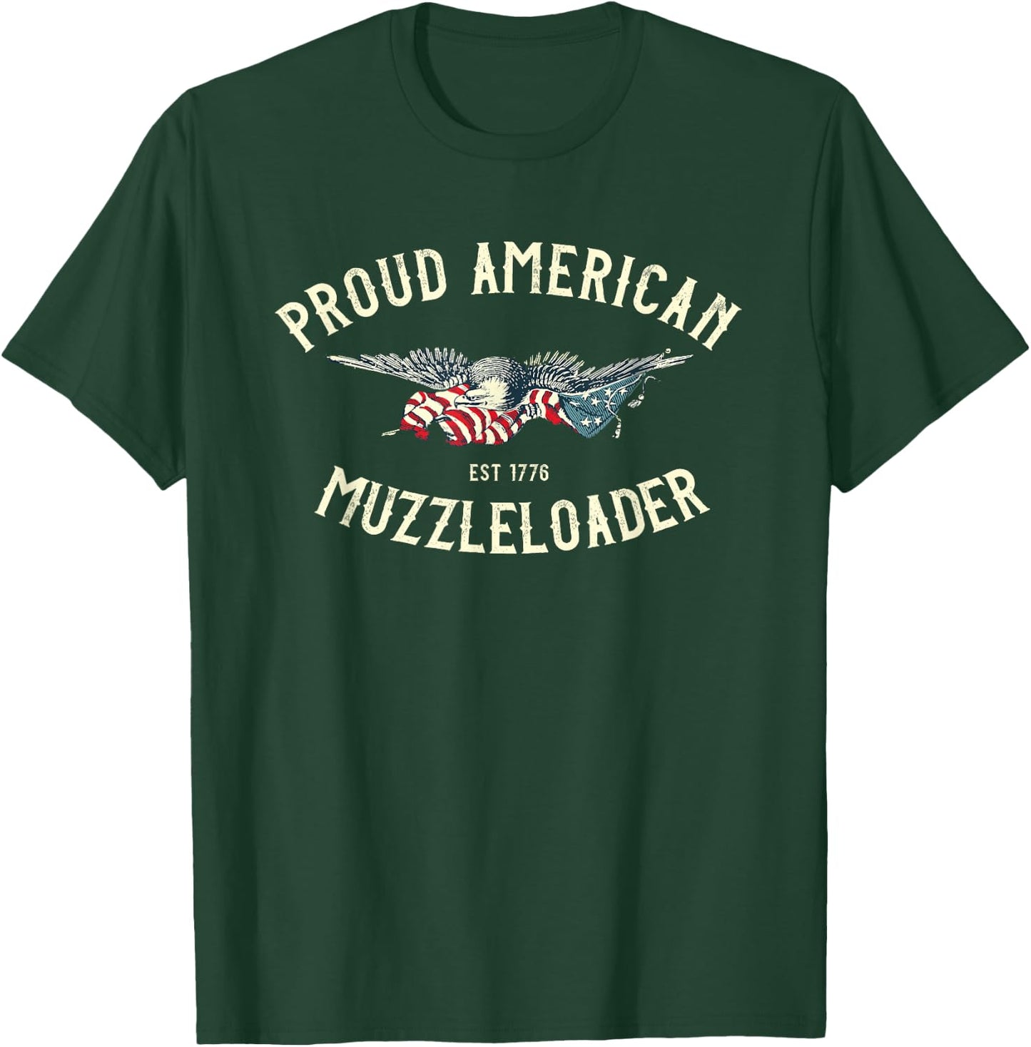 Black Powder Muzzleloading Accessories and Apparel Muzzleloader Vintage Eagle Holding American Flag T-Shirt - T-Shirt | Forest