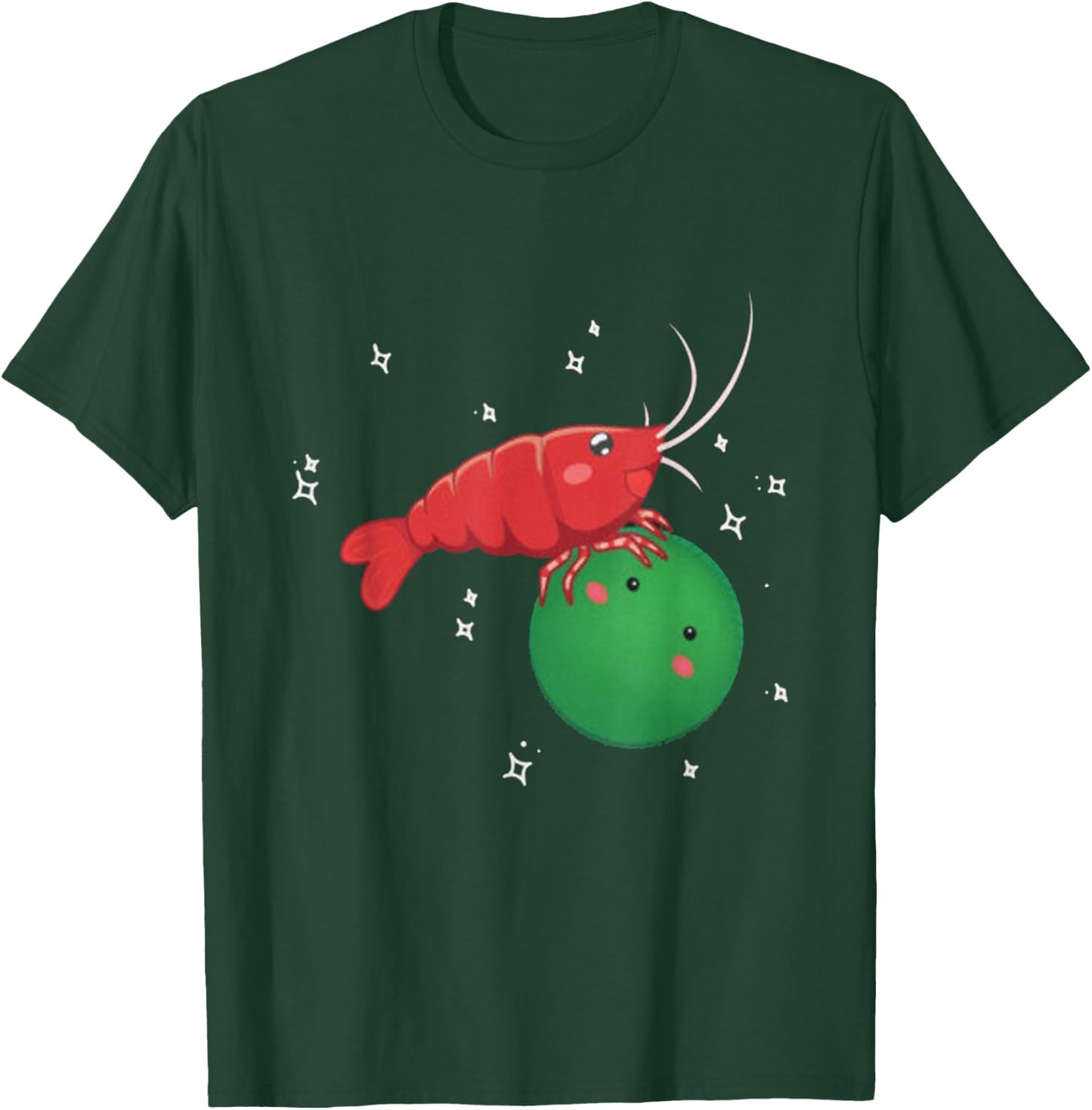 Cute Shrimp and Marimo Ball Buddies T-Shirt - T-Shirt | Forest