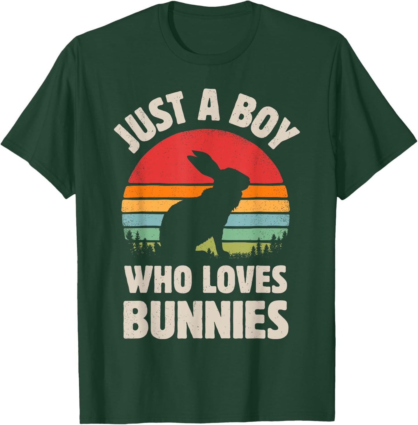 Bunny Just A Boy Who Loves Bunnies Men Retro Vintage Sunset T-Shirt - T-Shirt | Forest