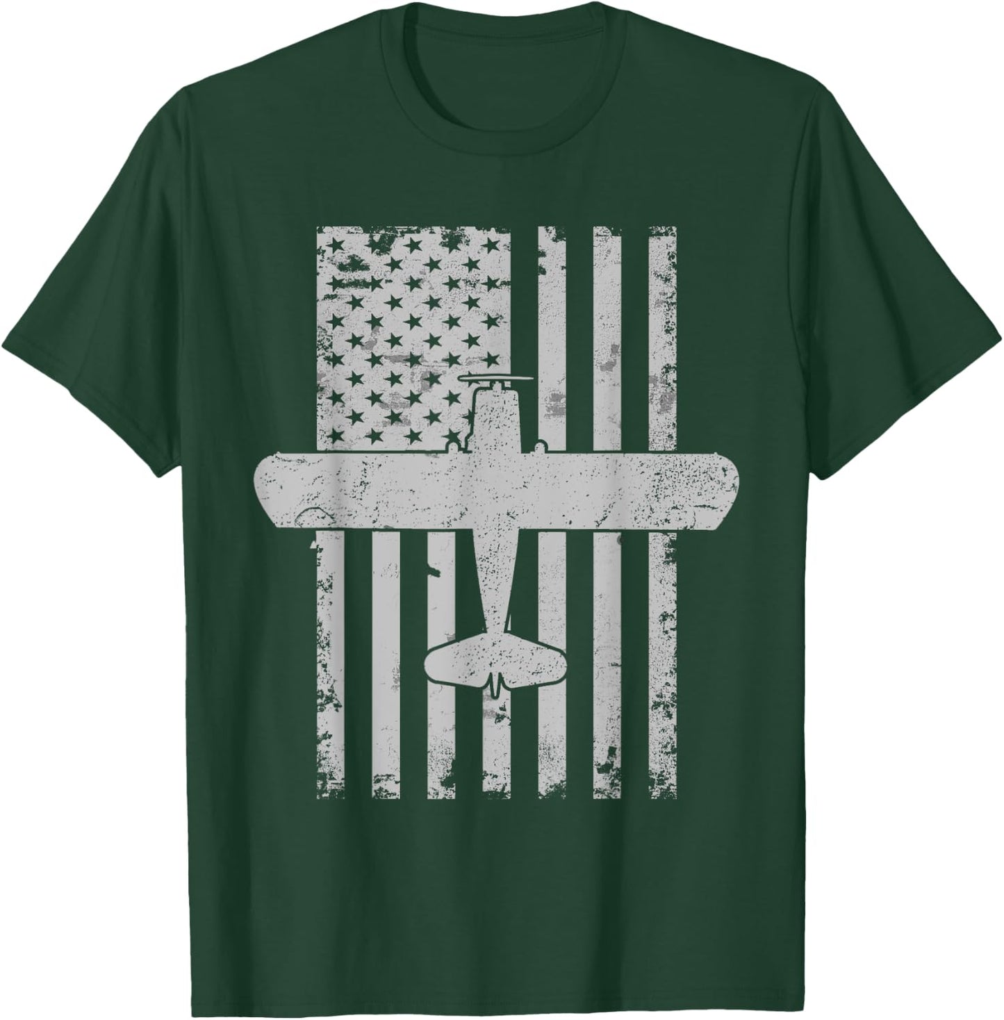 J-3 Cub Airplane Patriotic Vintage Flag Flight Pilot Kids Men T-Shirt - T-Shirt | Forest