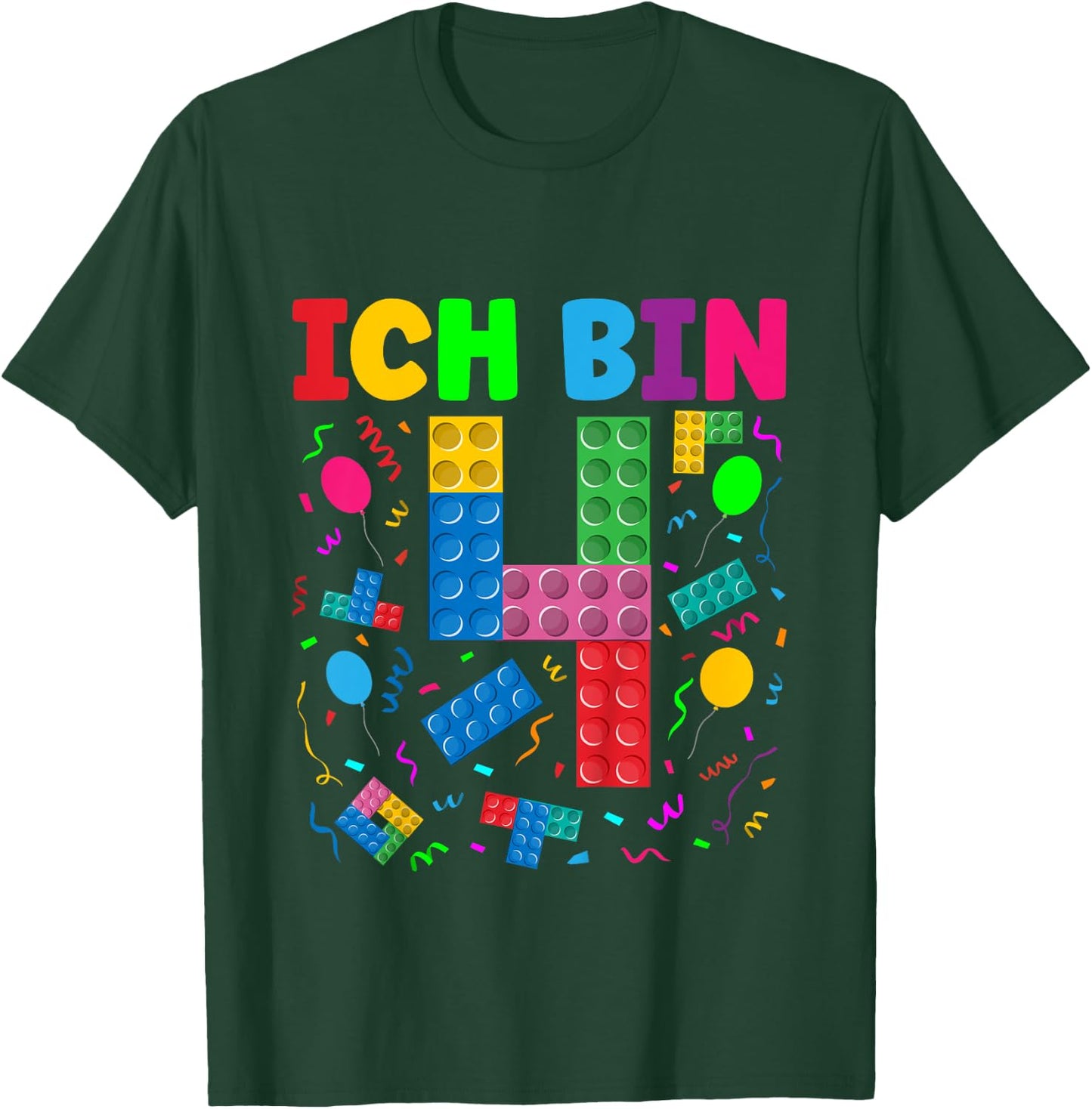 Children's with German Text "Ich bin 4 Building Blocks" 4th Birthday Boy Building Blocks, black T-Shirt - T-Shirt | Forest