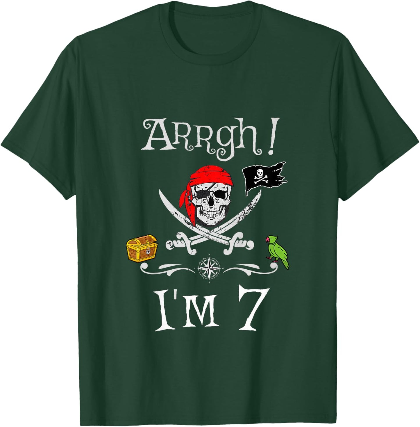 Arrgh I'm 7 Pirate Birthday 7 Year Old Birthday T-Shirt - T-Shirt | Forest