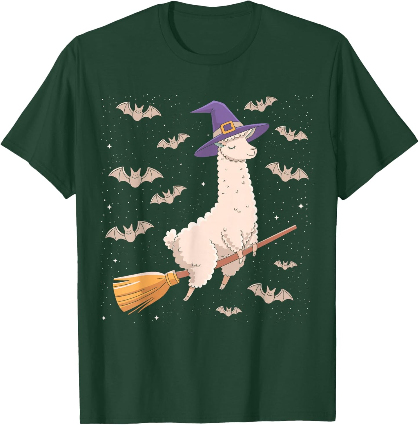 Funny Witch Broomstick Llama Lovers Spooky Halloween Costume T-Shirt - T-Shirt | Forest