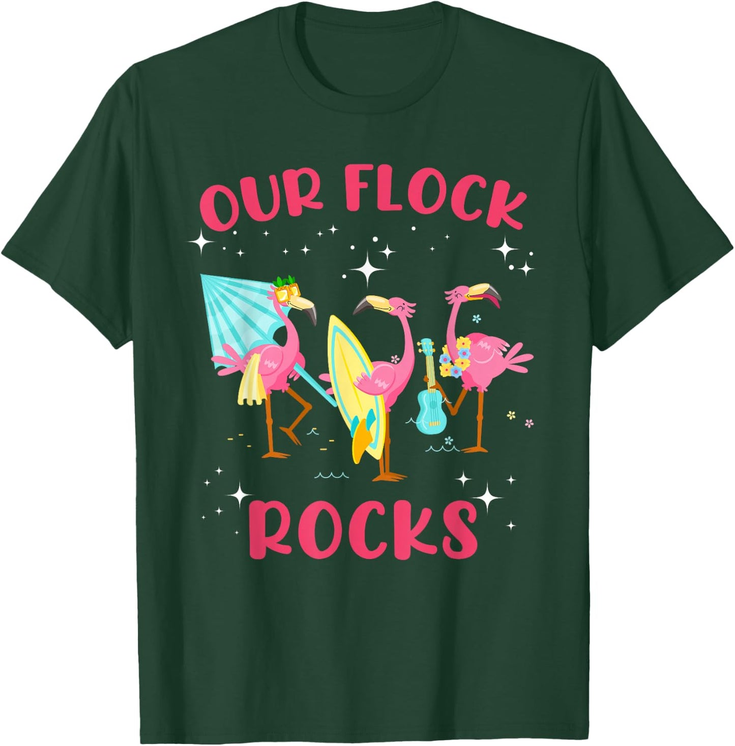 Our Flock Rocks Flamingo Matching Family Vacation Group T-Shirt - T-Shirt | Forest