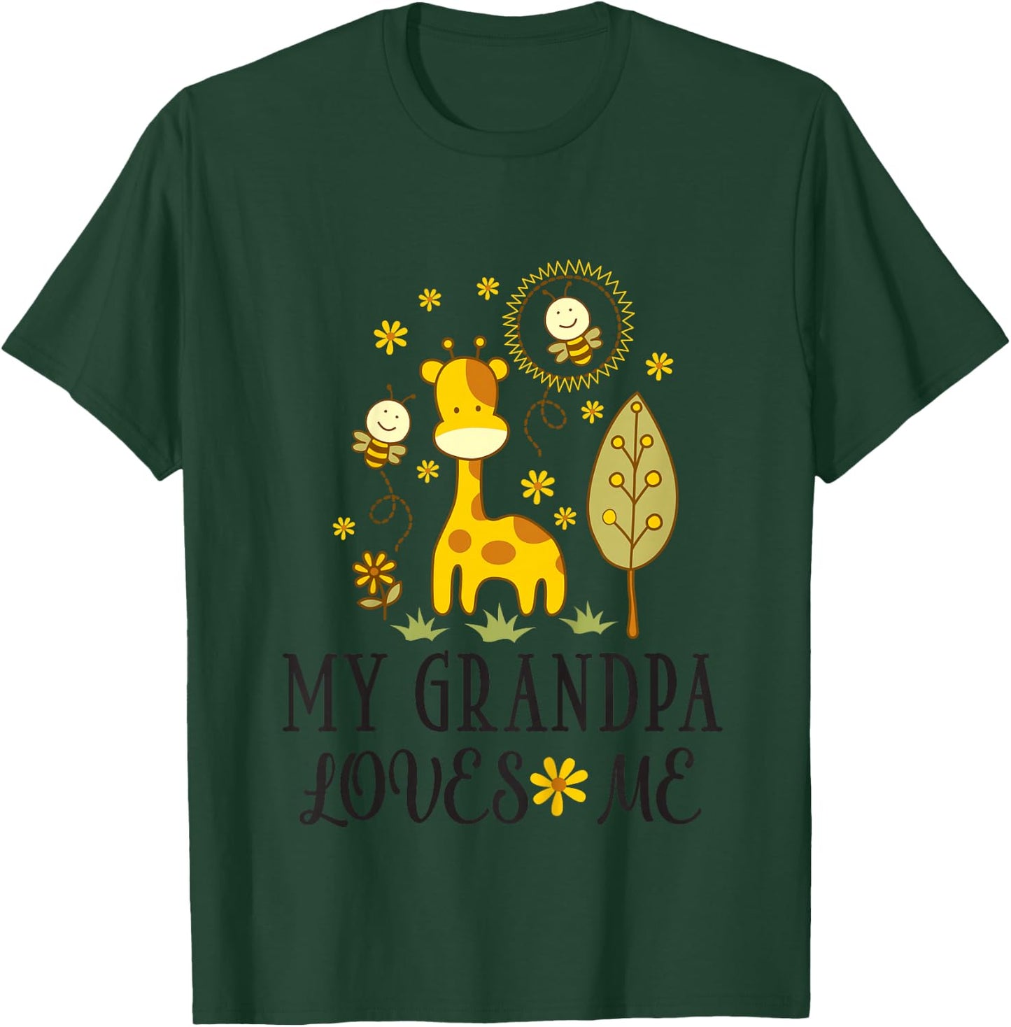 Kids My Grandpa Loves Me Grandchild Giraffe T-Shirt - T-Shirt | Forest
