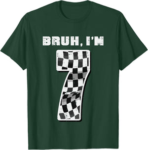 Kids Bruh Im 7 Race Checkered Flag 7th Birthday Seven Year Boys T-Shirt - T-Shirt | Forest