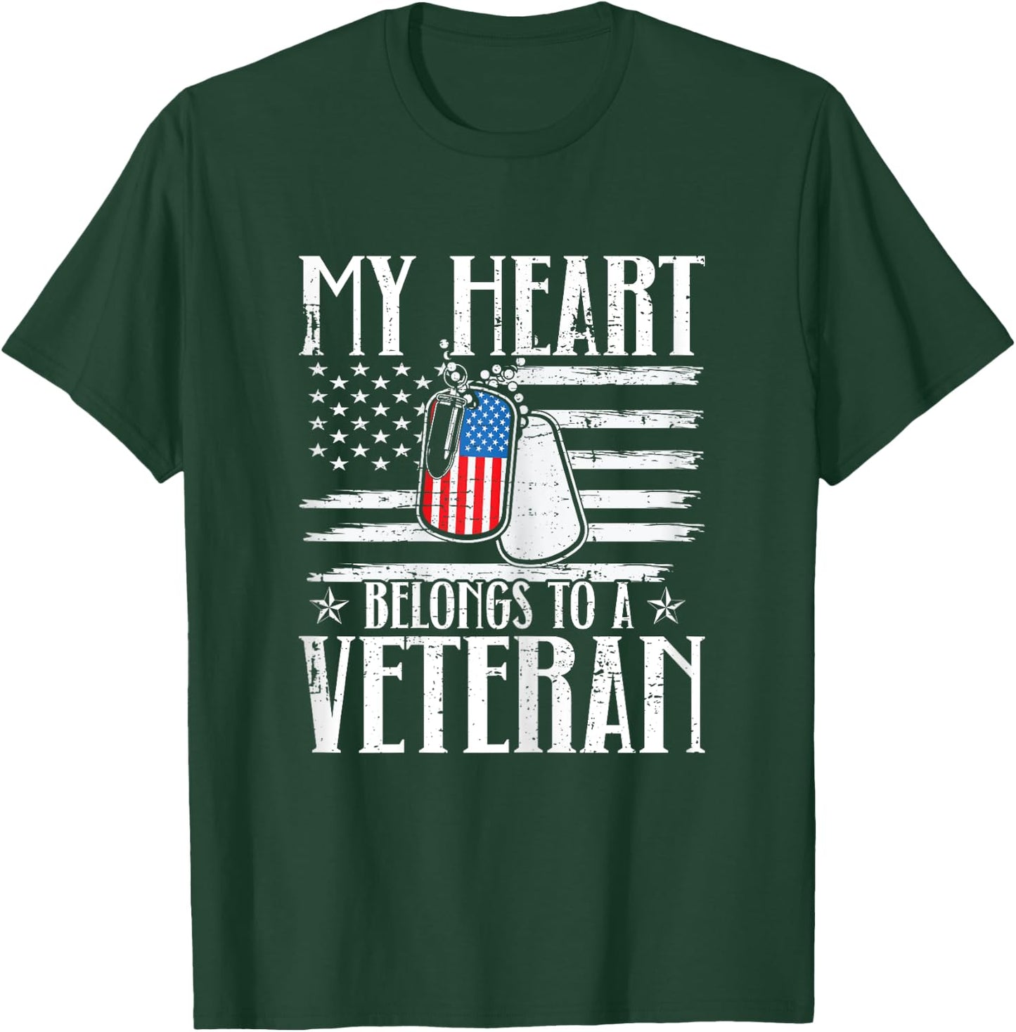 My Heart Belongs To A Veteran American Flag Veteran Husband T-Shirt - T-Shirt | Forest