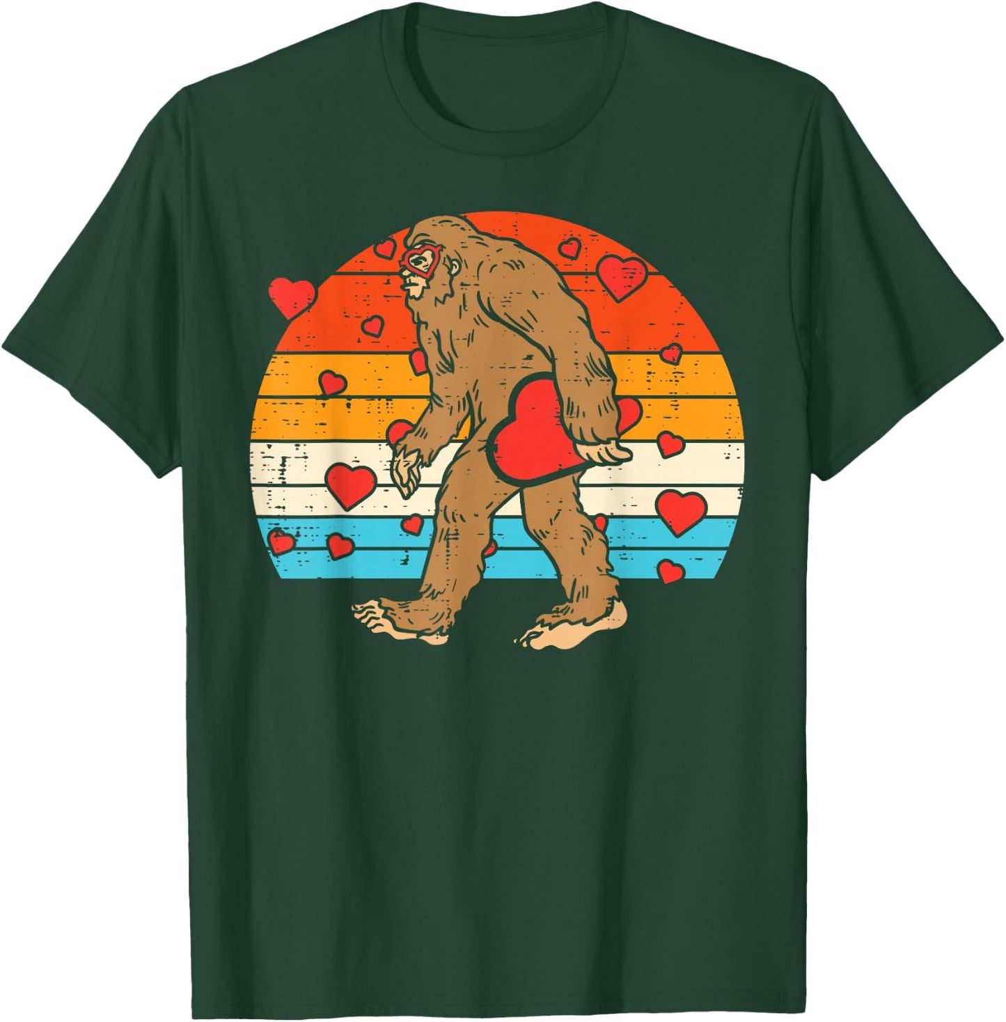 Bigfoot Sasquatch Retro Heart Funny Valentines Day Men Women T-Shirt - T-Shirt | Forest