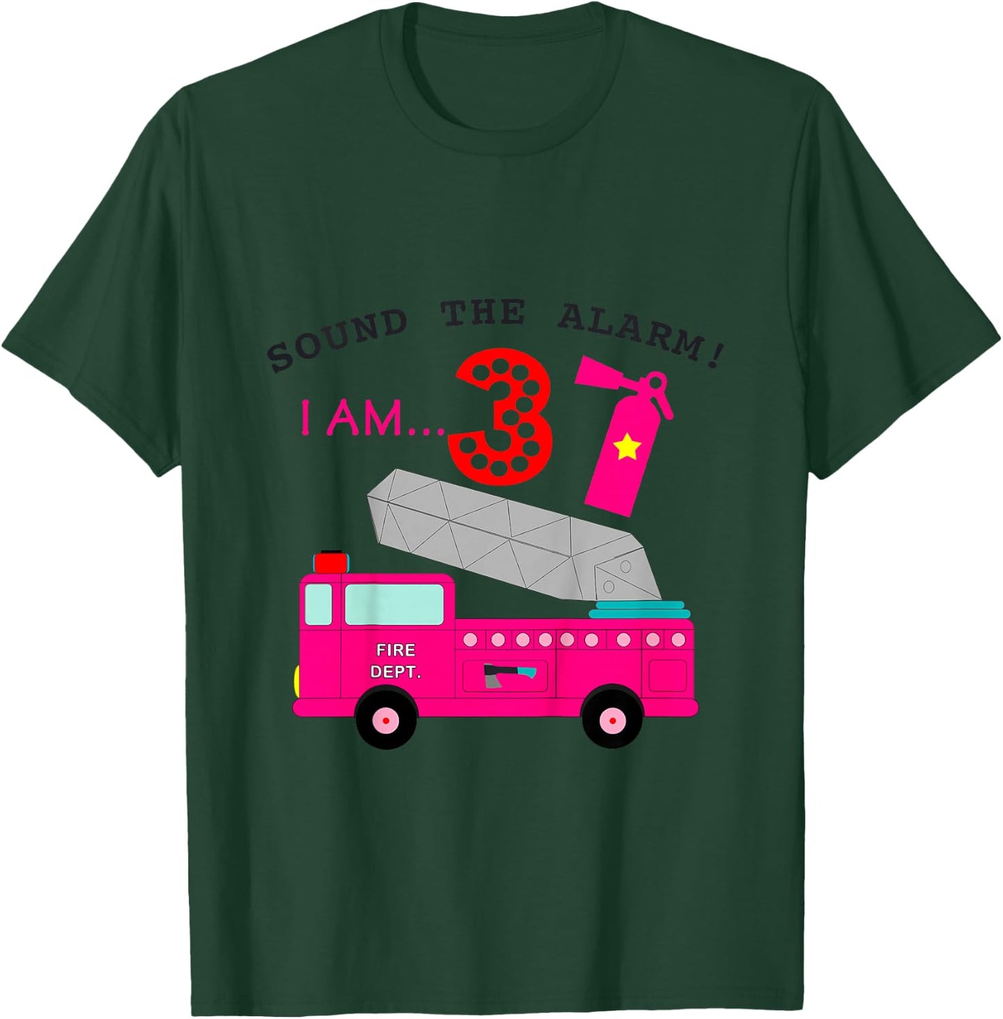 Birthday Girls 3 Pink Fire Truck Three Year Old Third Party T-Shirt - T-Shirt | Forest