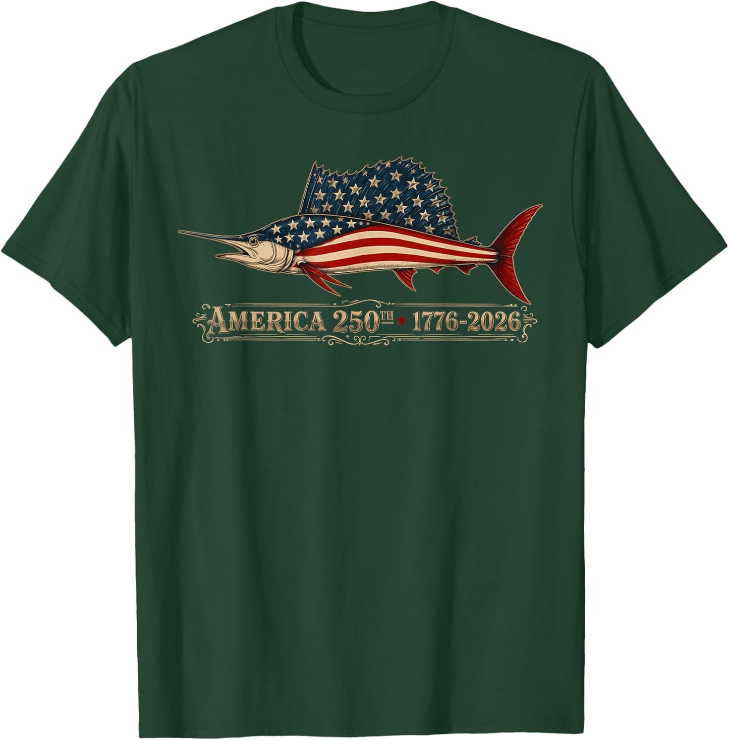 250 Years America 1776 2026 Fishing USA Flag 250th Birthday T-Shirt - T-Shirt | Forest