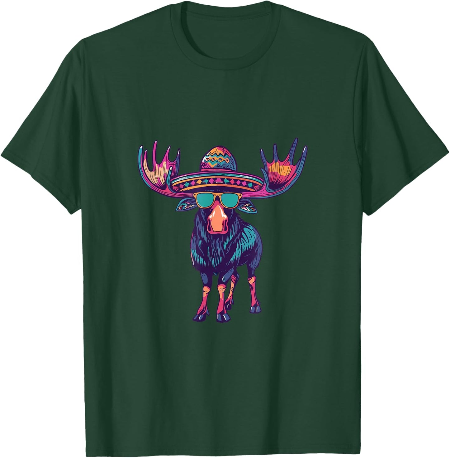 Party Moose with Sombrero | Mexico T-Shirt - T-Shirt | Forest