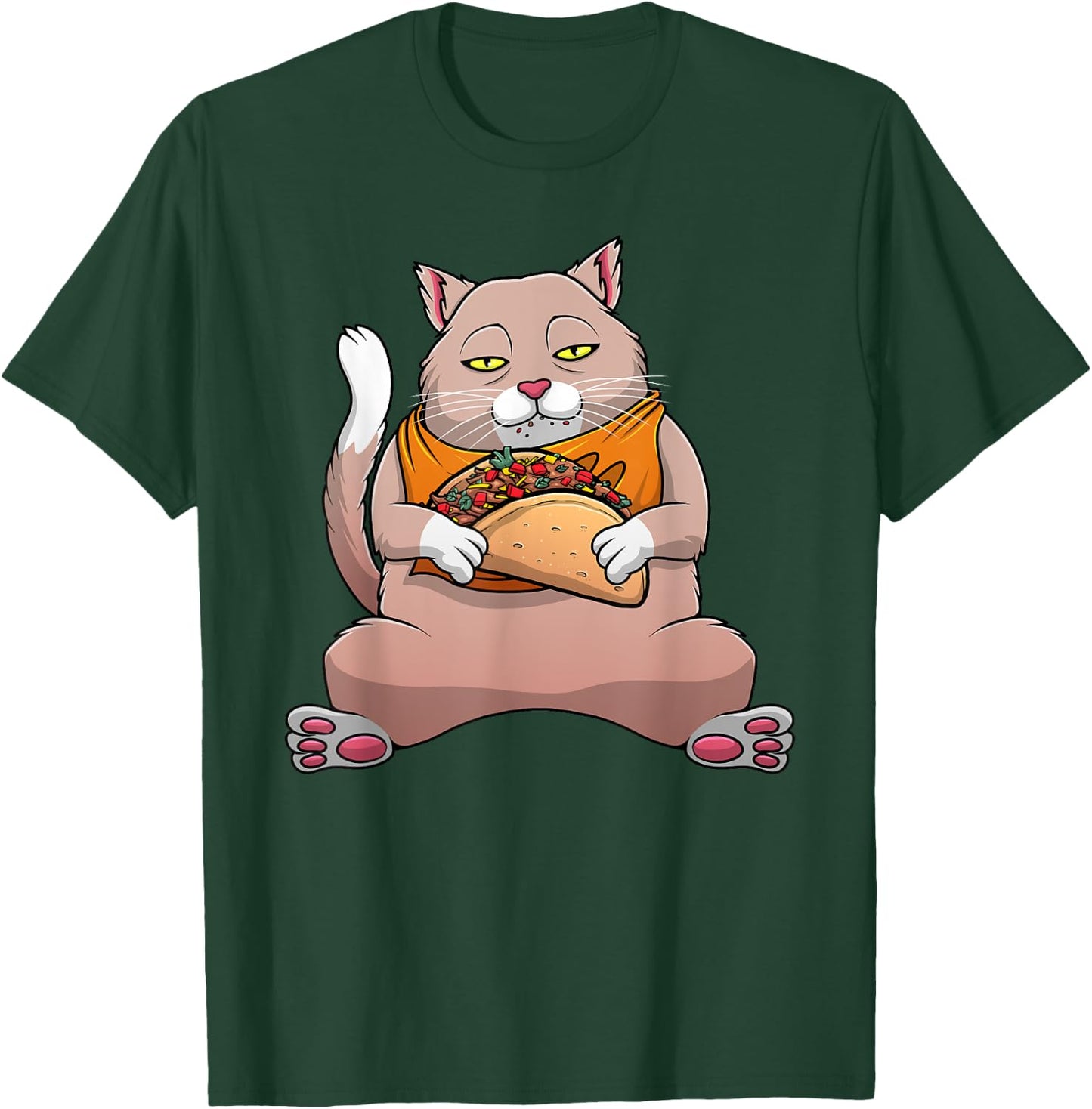 Funny Cat Eating Taco Design Men Women Cinco De Mayo Foodie T-Shirt - T-Shirt | Forest