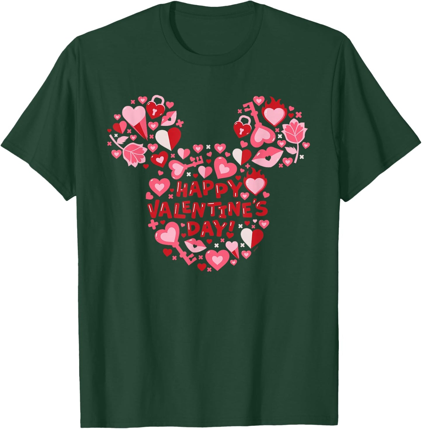 Disney Mickey Mouse Head Icon Hearts Happy Valentine's Day! T-Shirt - T-Shirt | Forest