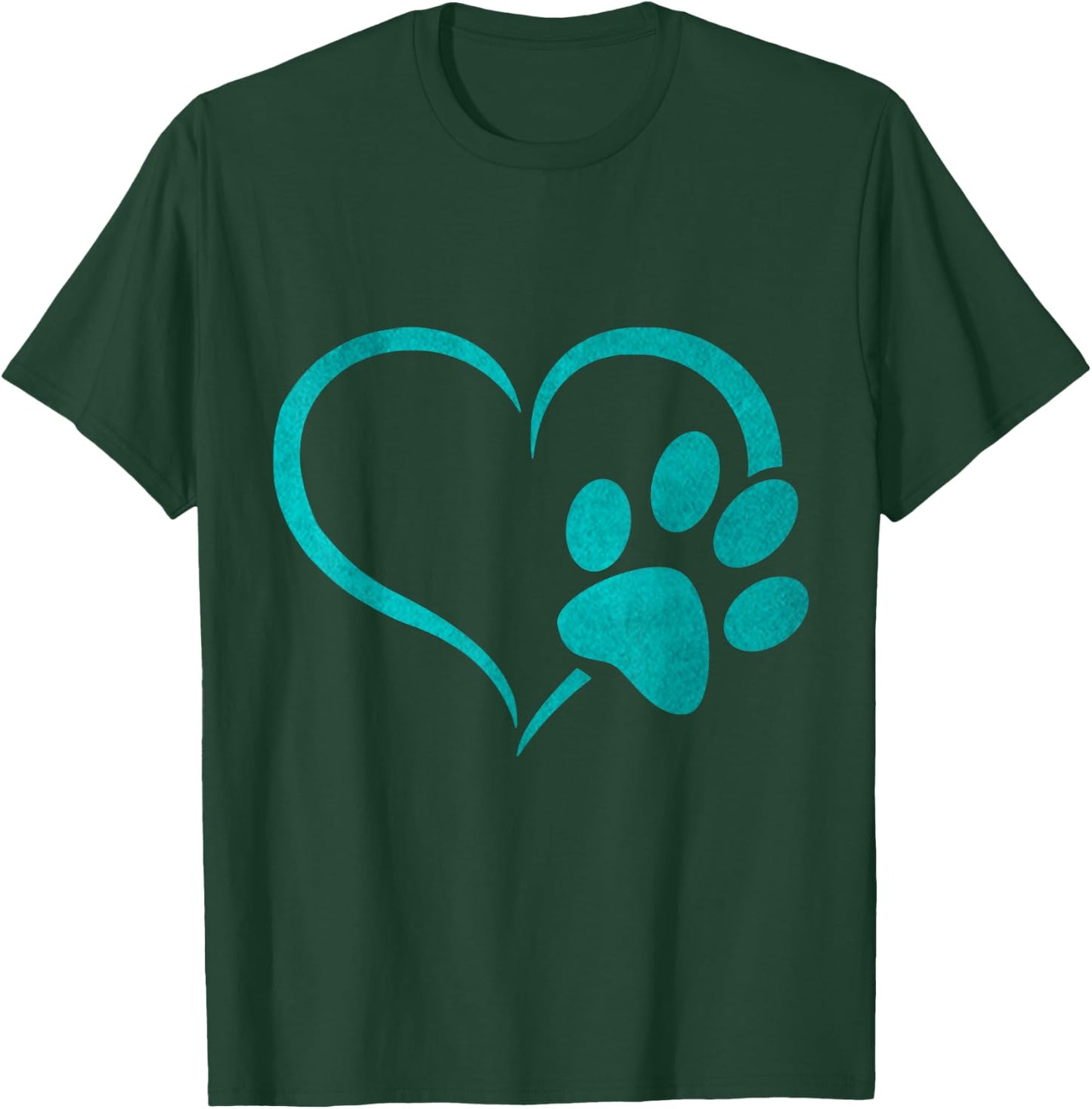 vintage Teal Dog Paw Print heart For Dogs Lover T-Shirt - T-Shirt | Forest