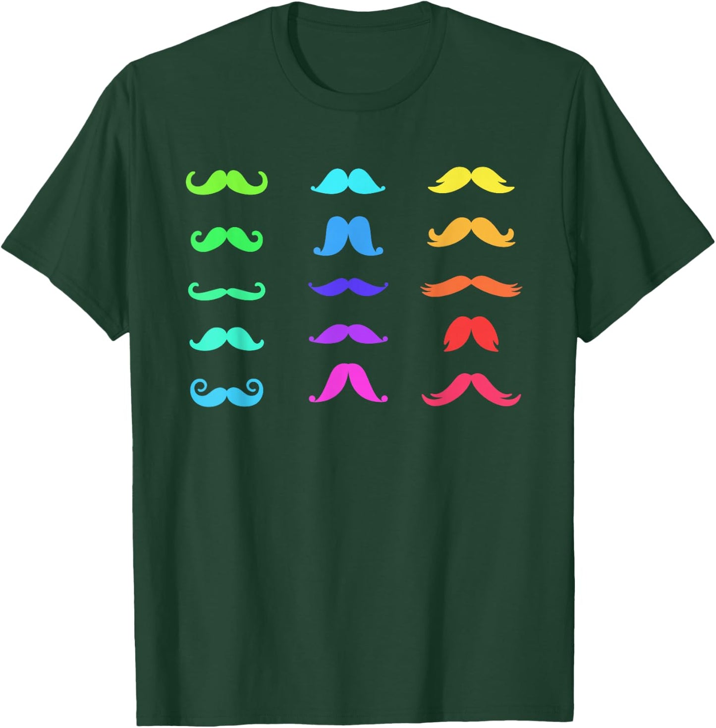 Colorful Mustaches Rainbow Fun Graphic Design T-Shirt - T-Shirt | Forest