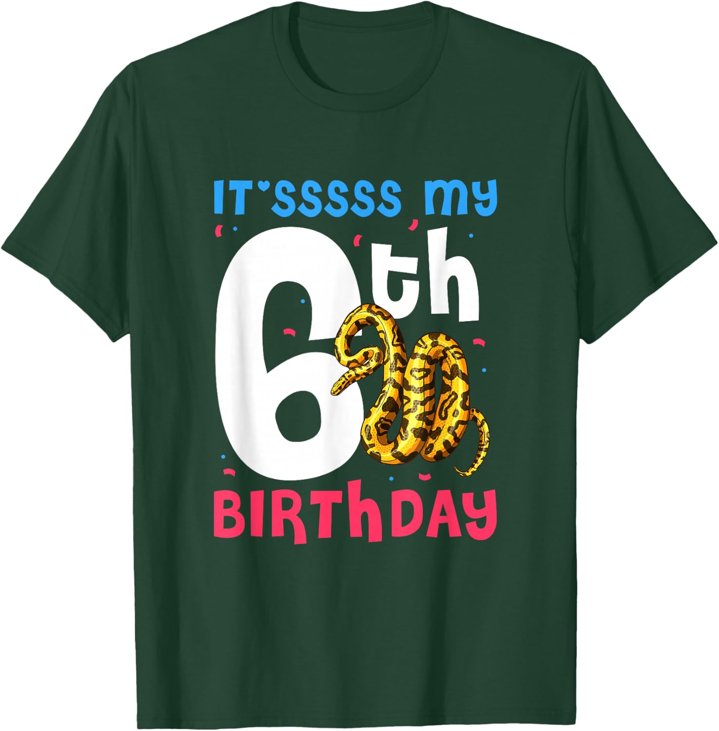 6th Birthday Ball Python 6 Years Old Snake Lover Kids T-Shirt - T-Shirt | Forest