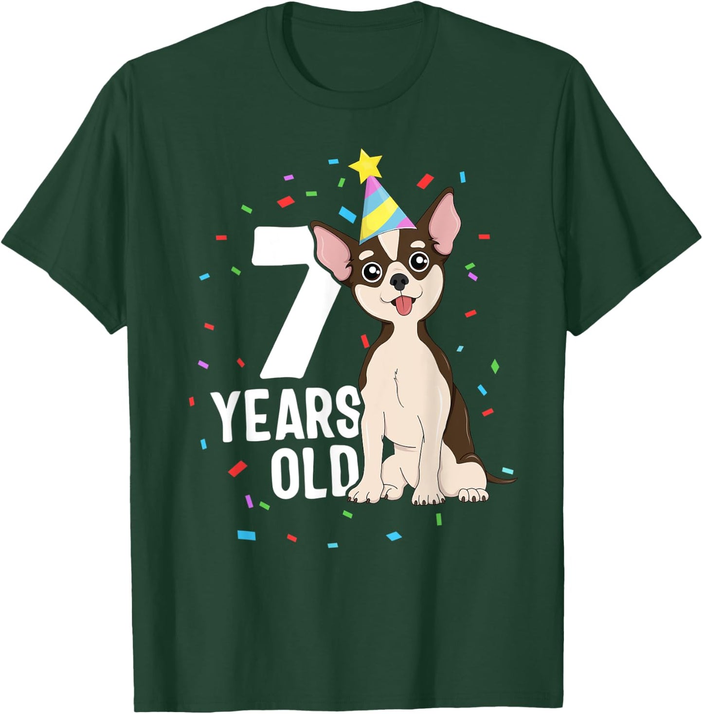 7 Years Old Birthday Outfit Chihuahua Dog Party 7th Kids T-Shirt - T-Shirt | Forest