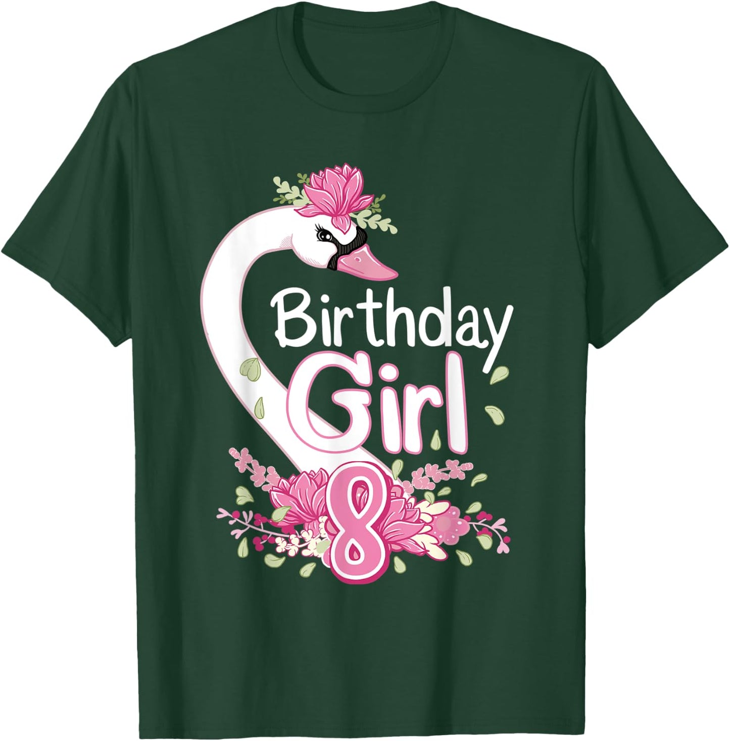 8th Birthday Wildlife Swan Animal 8 Year Old Birthday Girl T-Shirt - T-Shirt | Forest