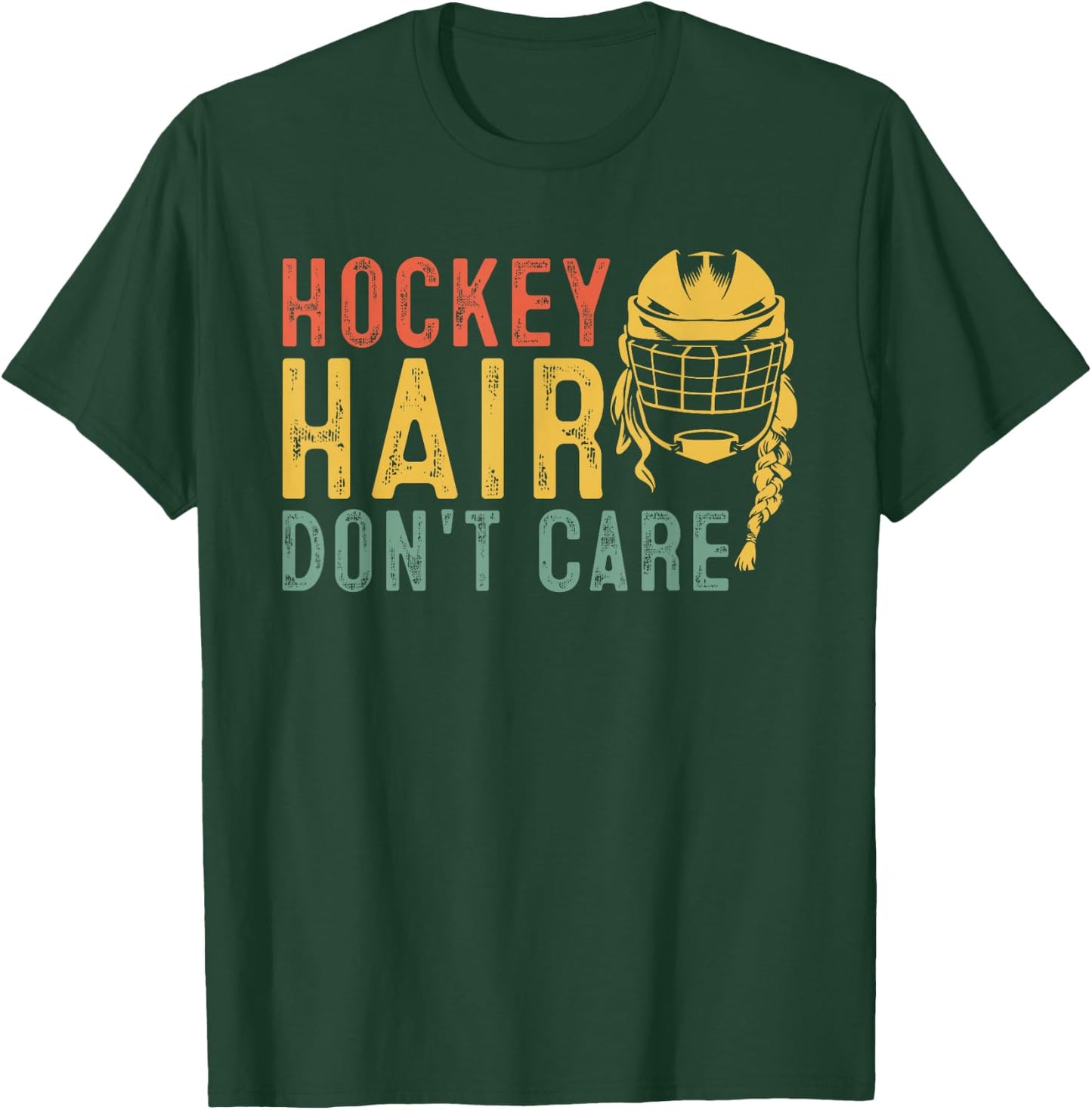 Retro 80s 90s Hockey Hair Don't Care shirt Funny Hockey T-Shirt - T-Shirt | Forest