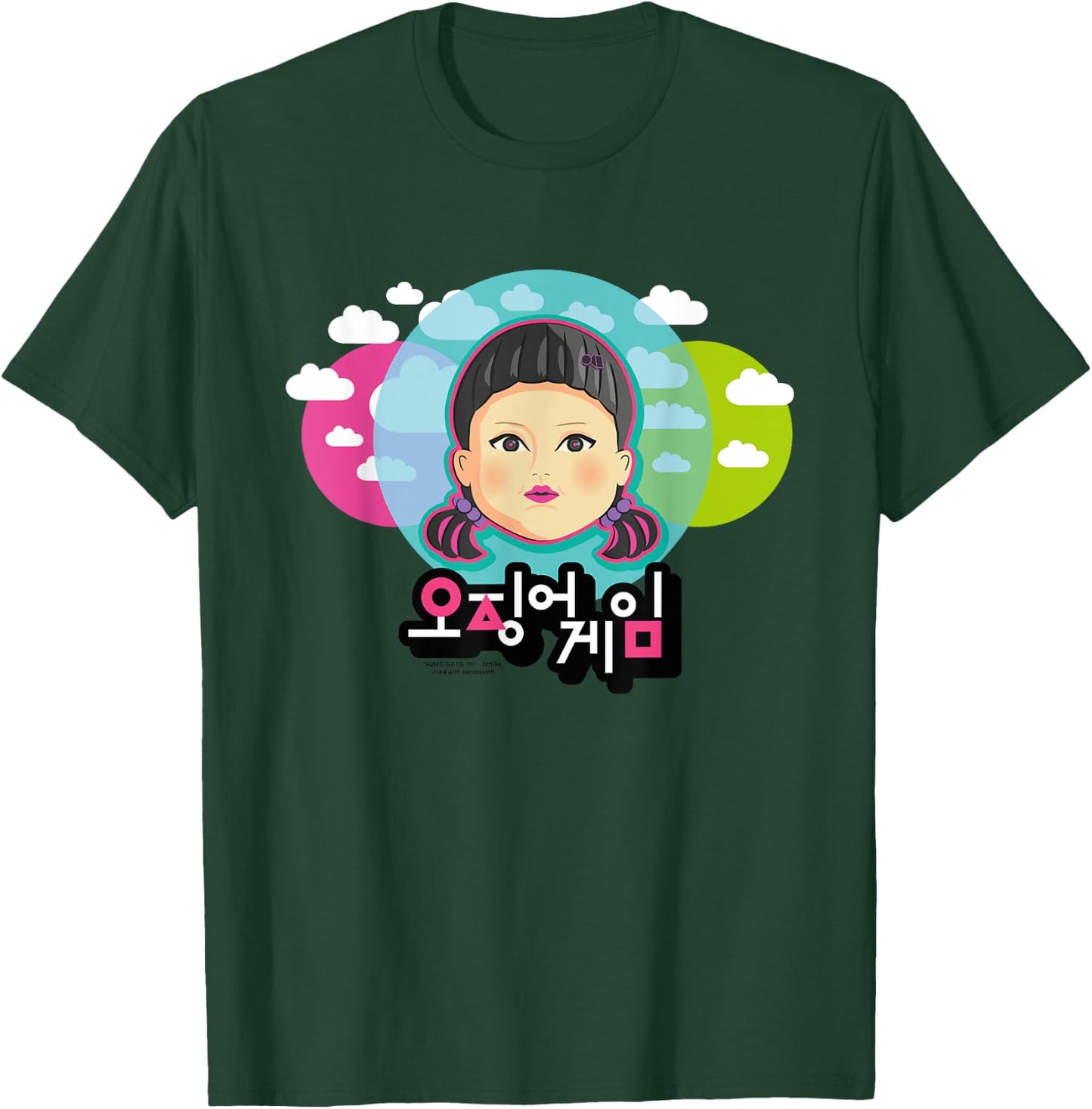 Squid Game Doll with clouds face Light Red Light Green , grey, S T-Shirt - T-Shirt | Forest